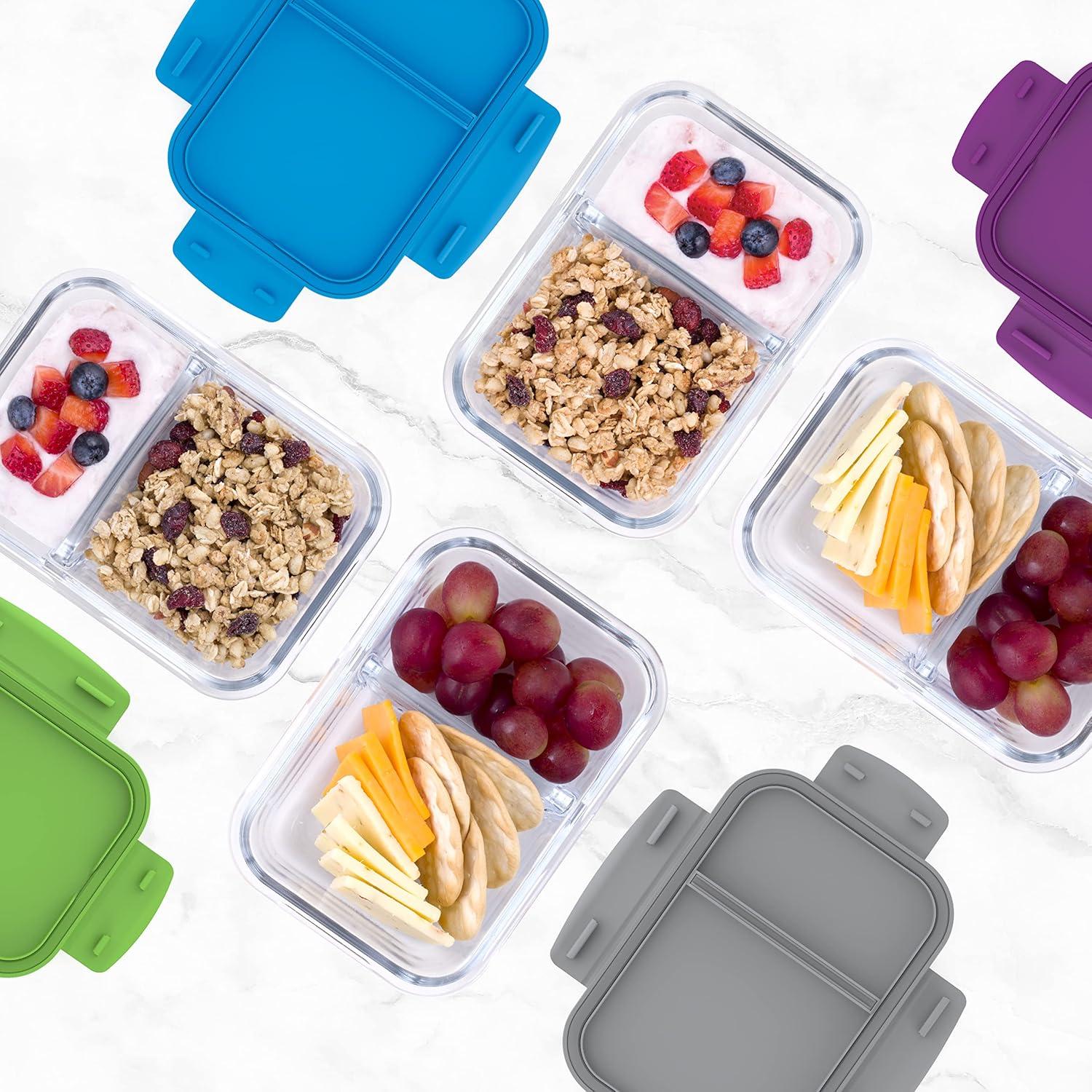 imageBentgo Glass Snack LeakProof BentoStyle Snack Container with Airtight Lid and Divided 2Compartment Design 175 Cup Capacity for Meal Prepping and PortionControlled Snacking GreenGreen