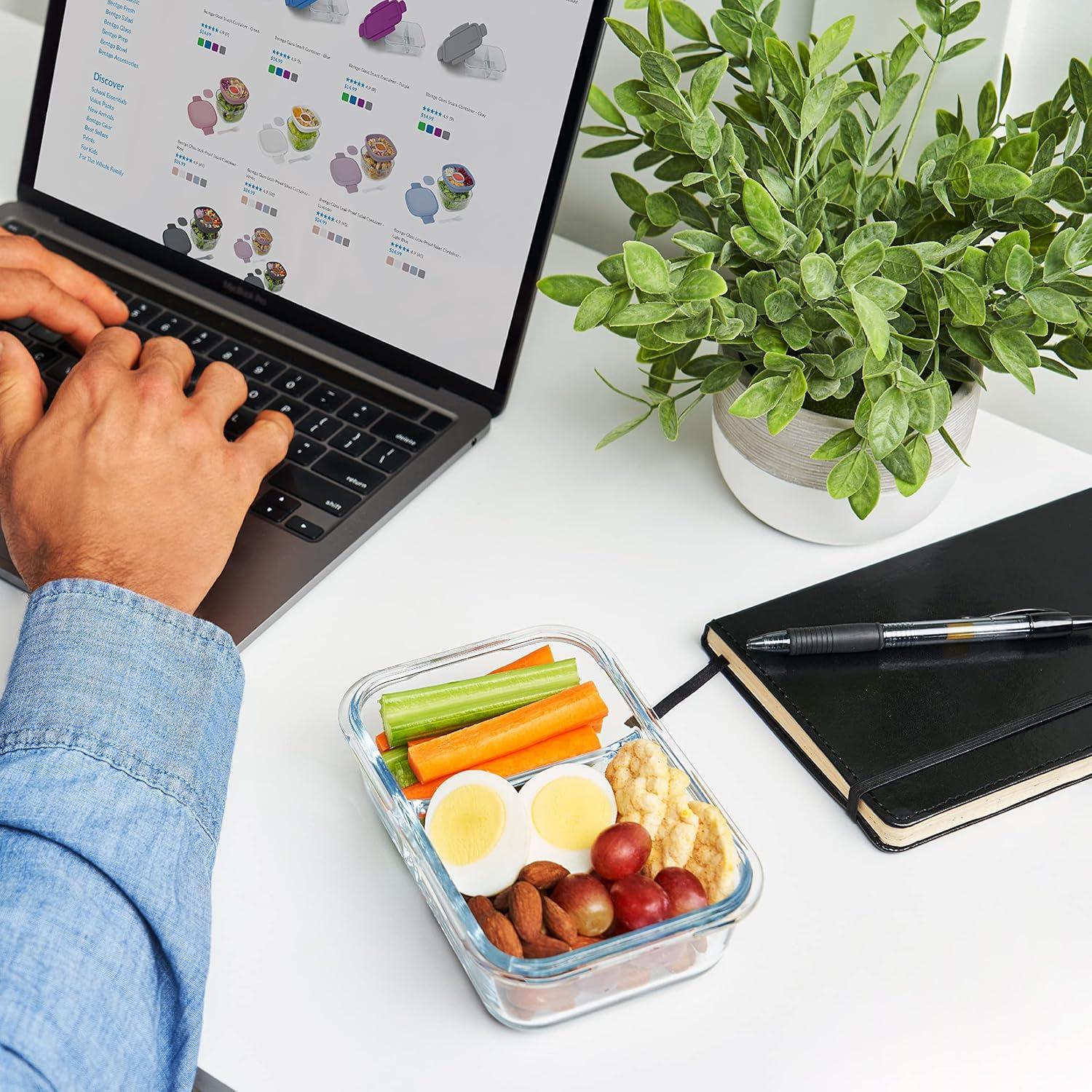 imageBentgo Glass Snack LeakProof BentoStyle Snack Container with Airtight Lid and Divided 2Compartment Design 175 Cup Capacity for Meal Prepping and PortionControlled Snacking GreenPurple