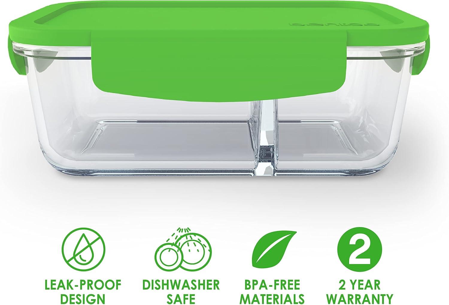 imageBentgo Glass Snack LeakProof BentoStyle Snack Container with Airtight Lid and Divided 2Compartment Design 175 Cup Capacity for Meal Prepping and PortionControlled Snacking GreenGreen