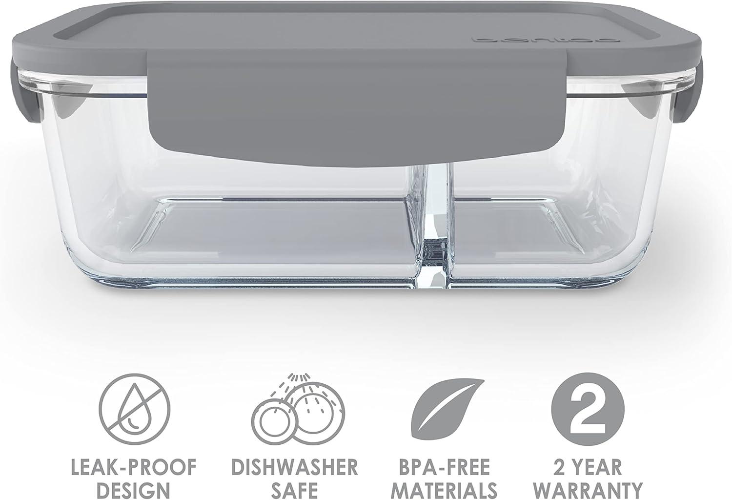 imageBentgo Glass Snack LeakProof BentoStyle Snack Container with Airtight Lid and Divided 2Compartment Design 175 Cup Capacity for Meal Prepping and PortionControlled Snacking GreenGray