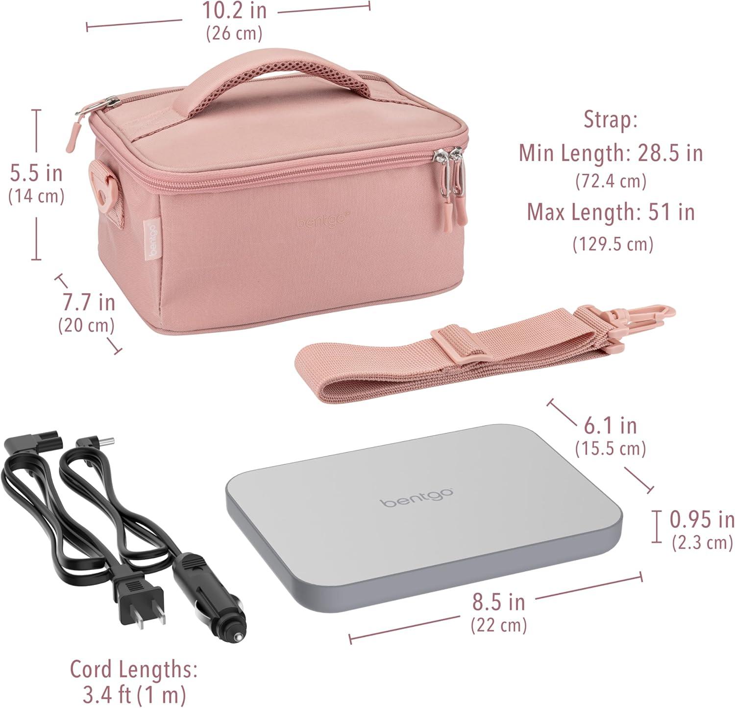 imageBentgo Heat Electric Lunch Bag amp Food Warmer for Reheating Meals in Car at Work amp More Heated Lunch Box Warmer for Adults Students amp Shift Workers 12V24V Auto amp 120V Wall Cords Carbon BlackBlush