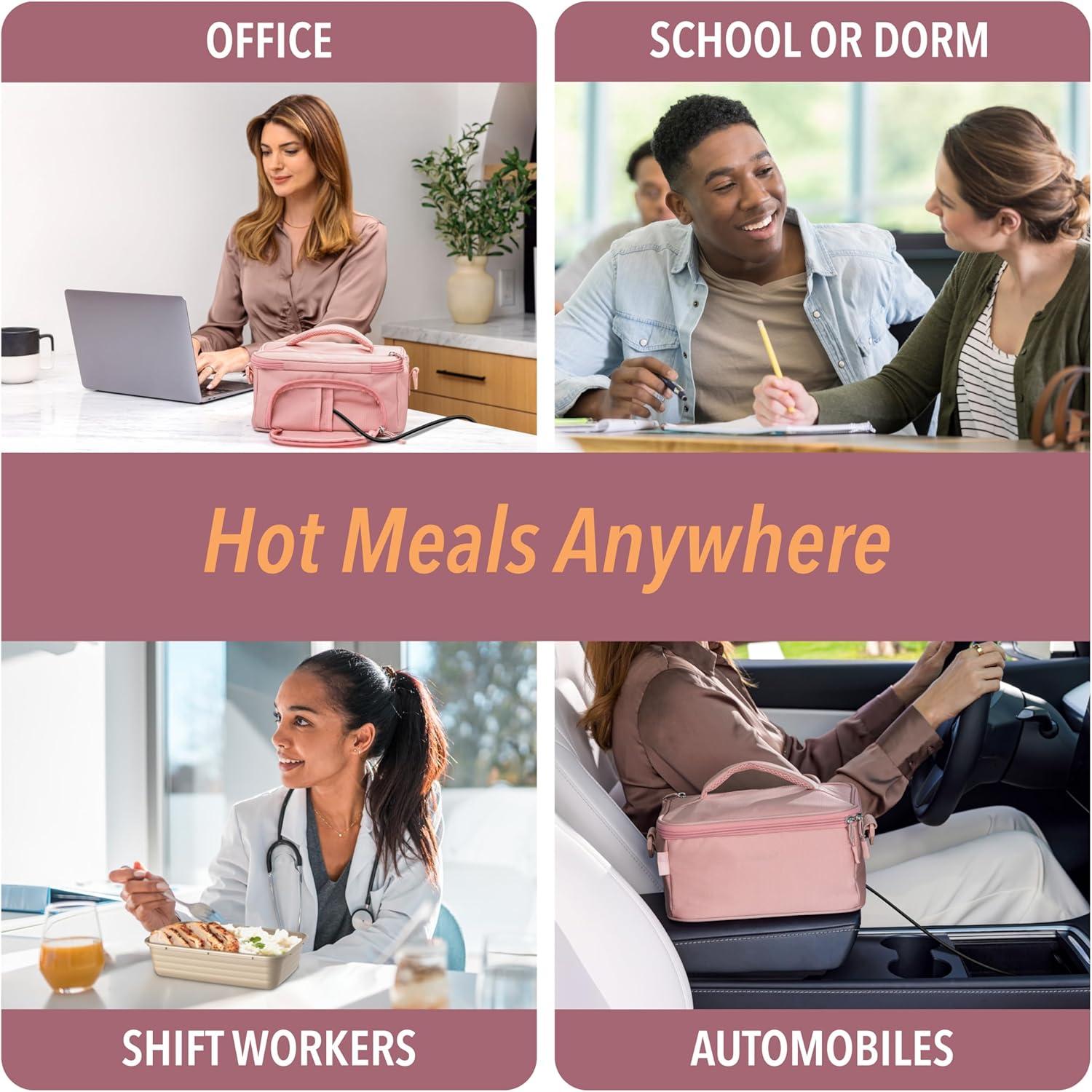 imageBentgo Heat Electric Lunch Bag amp Food Warmer for Reheating Meals in Car at Work amp More Heated Lunch Box Warmer for Adults Students amp Shift Workers 12V24V Auto amp 120V Wall Cords Carbon BlackBlush