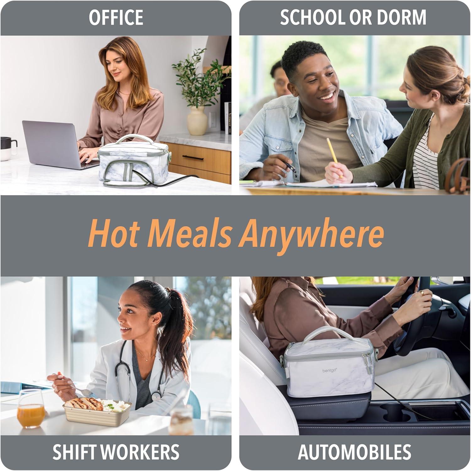 imageBentgo Heat Electric Lunch Bag amp Food Warmer for Reheating Meals in Car at Work amp More Heated Lunch Box Warmer for Adults Students amp Shift Workers 12V24V Auto amp 120V Wall Cords Carbon BlackWhite Marble