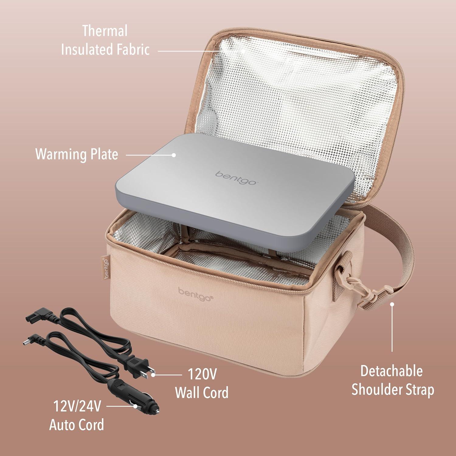 imageBentgo Heat Electric Lunch Bag amp Food Warmer for Reheating Meals in Car at Work amp More Heated Lunch Box Warmer for Adults Students amp Shift Workers 12V24V Auto amp 120V Wall Cords Carbon BlackSand