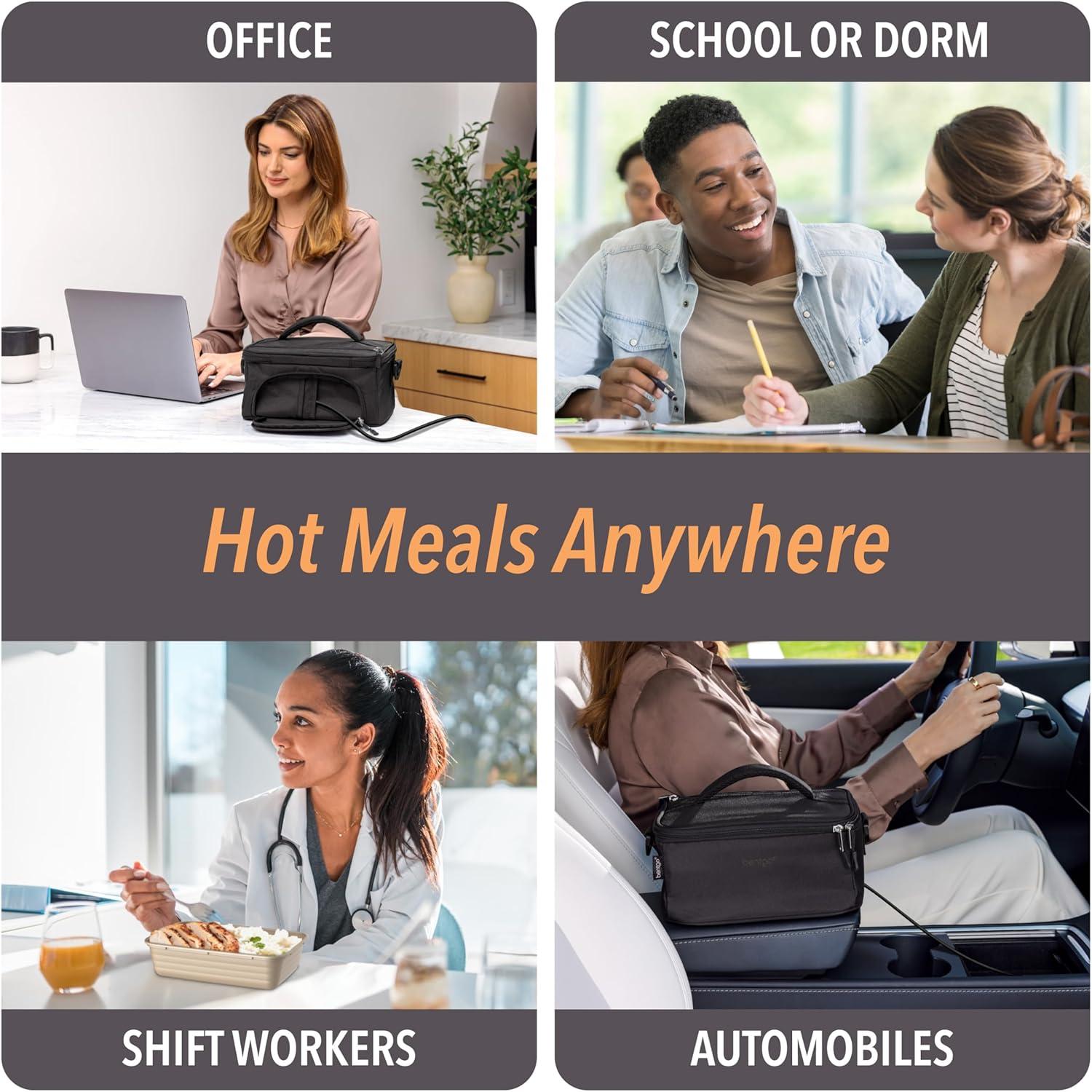 imageBentgo Heat Electric Lunch Bag amp Food Warmer for Reheating Meals in Car at Work amp More Heated Lunch Box Warmer for Adults Students amp Shift Workers 12V24V Auto amp 120V Wall Cords Carbon BlackCarbon Black