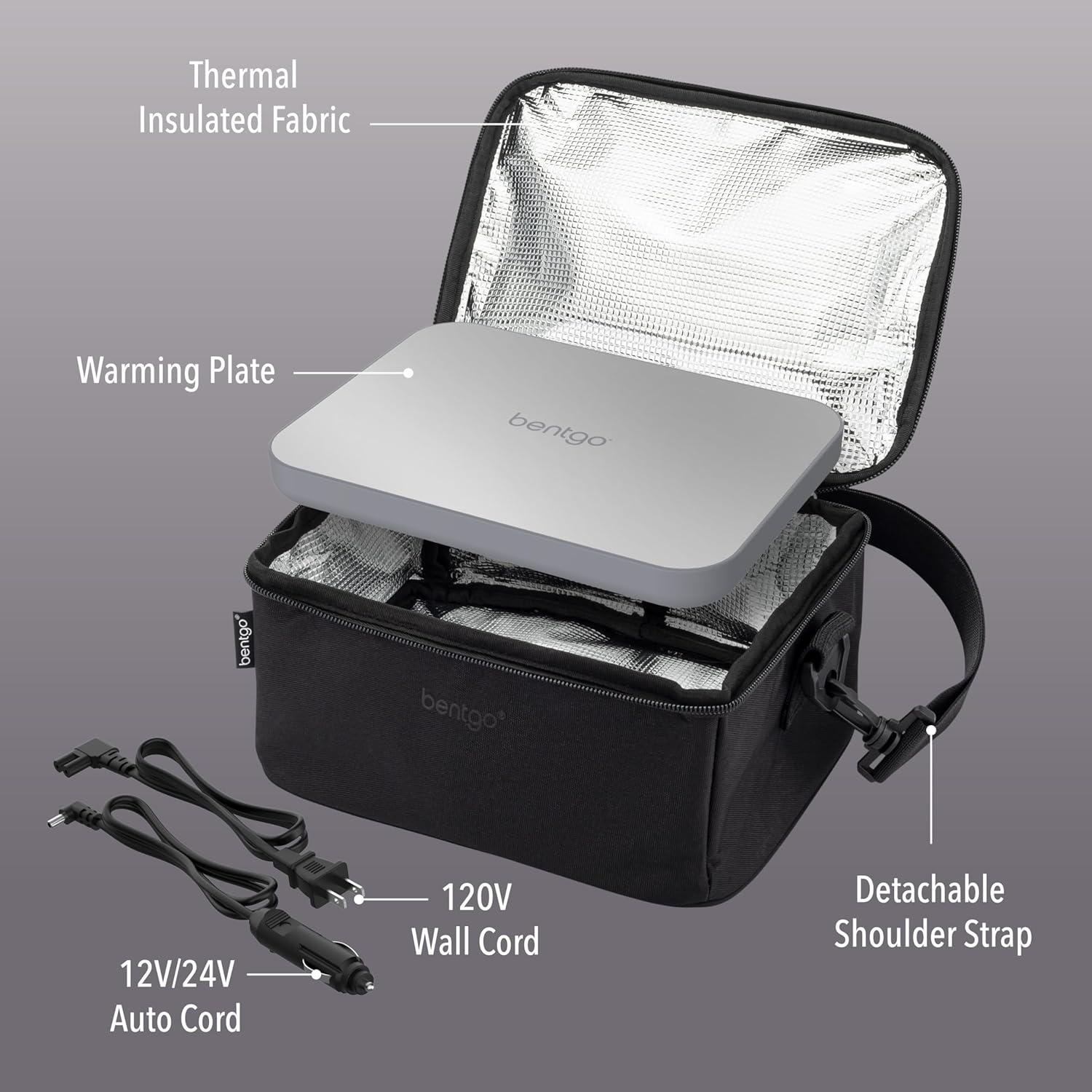 imageBentgo Heat Electric Lunch Bag amp Food Warmer for Reheating Meals in Car at Work amp More Heated Lunch Box Warmer for Adults Students amp Shift Workers 12V24V Auto amp 120V Wall Cords Carbon BlackCarbon Black
