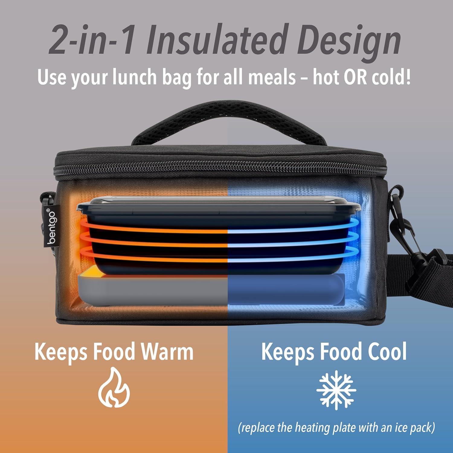 imageBentgo Heat Electric Lunch Bag amp Food Warmer for Reheating Meals in Car at Work amp More Heated Lunch Box Warmer for Adults Students amp Shift Workers 12V24V Auto amp 120V Wall Cords Carbon BlackCarbon Black