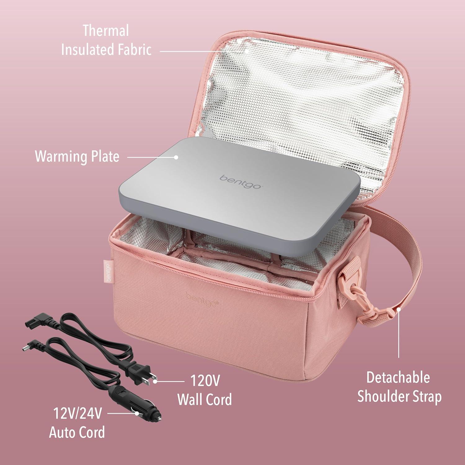 imageBentgo Heat Electric Lunch Bag amp Food Warmer for Reheating Meals in Car at Work amp More Heated Lunch Box Warmer for Adults Students amp Shift Workers 12V24V Auto amp 120V Wall Cords Carbon BlackBlush