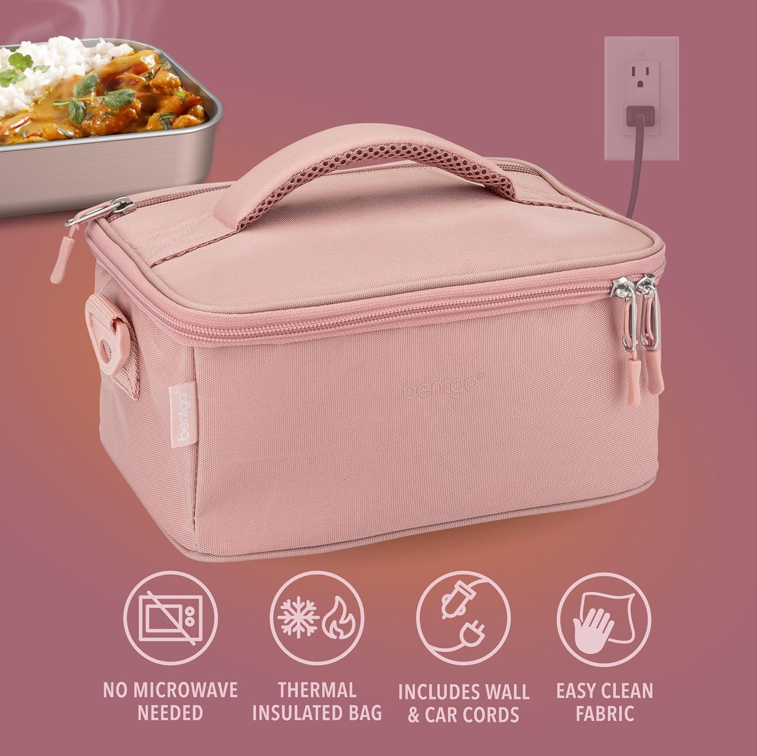 imageBentgo Heat Electric Lunch Bag amp Food Warmer for Reheating Meals in Car at Work amp More Heated Lunch Box Warmer for Adults Students amp Shift Workers 12V24V Auto amp 120V Wall Cords Carbon BlackBlush