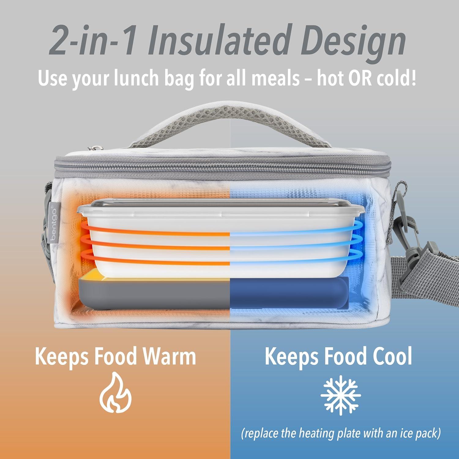 imageBentgo Heat Electric Lunch Bag amp Food Warmer for Reheating Meals in Car at Work amp More Heated Lunch Box Warmer for Adults Students amp Shift Workers 12V24V Auto amp 120V Wall Cords Carbon BlackWhite Marble