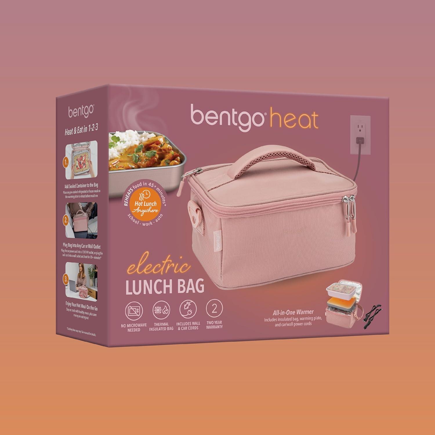 imageBentgo Heat Electric Lunch Bag amp Food Warmer for Reheating Meals in Car at Work amp More Heated Lunch Box Warmer for Adults Students amp Shift Workers 12V24V Auto amp 120V Wall Cords Carbon BlackBlush