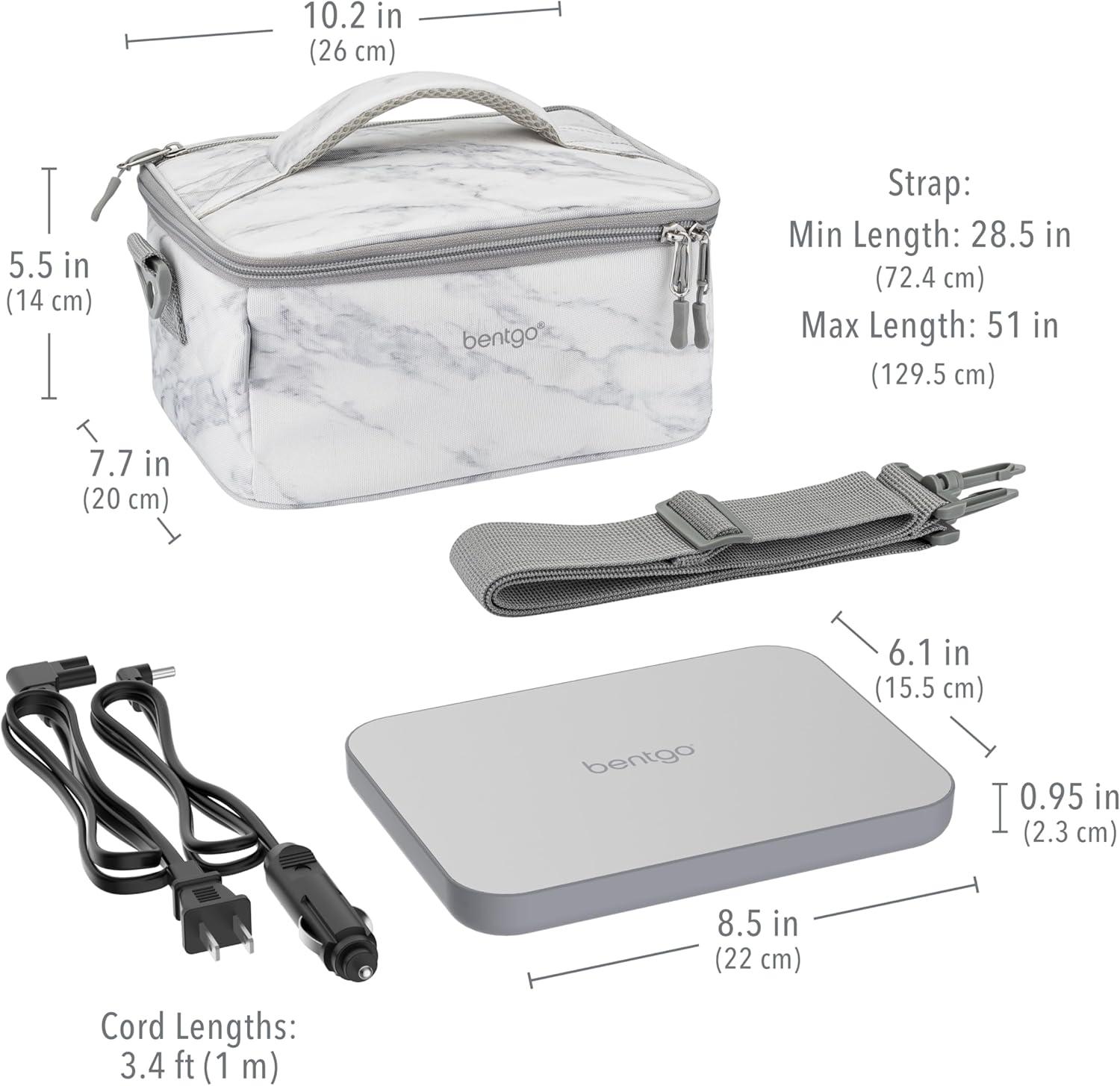 imageBentgo Heat Electric Lunch Bag amp Food Warmer for Reheating Meals in Car at Work amp More Heated Lunch Box Warmer for Adults Students amp Shift Workers 12V24V Auto amp 120V Wall Cords Carbon BlackWhite Marble