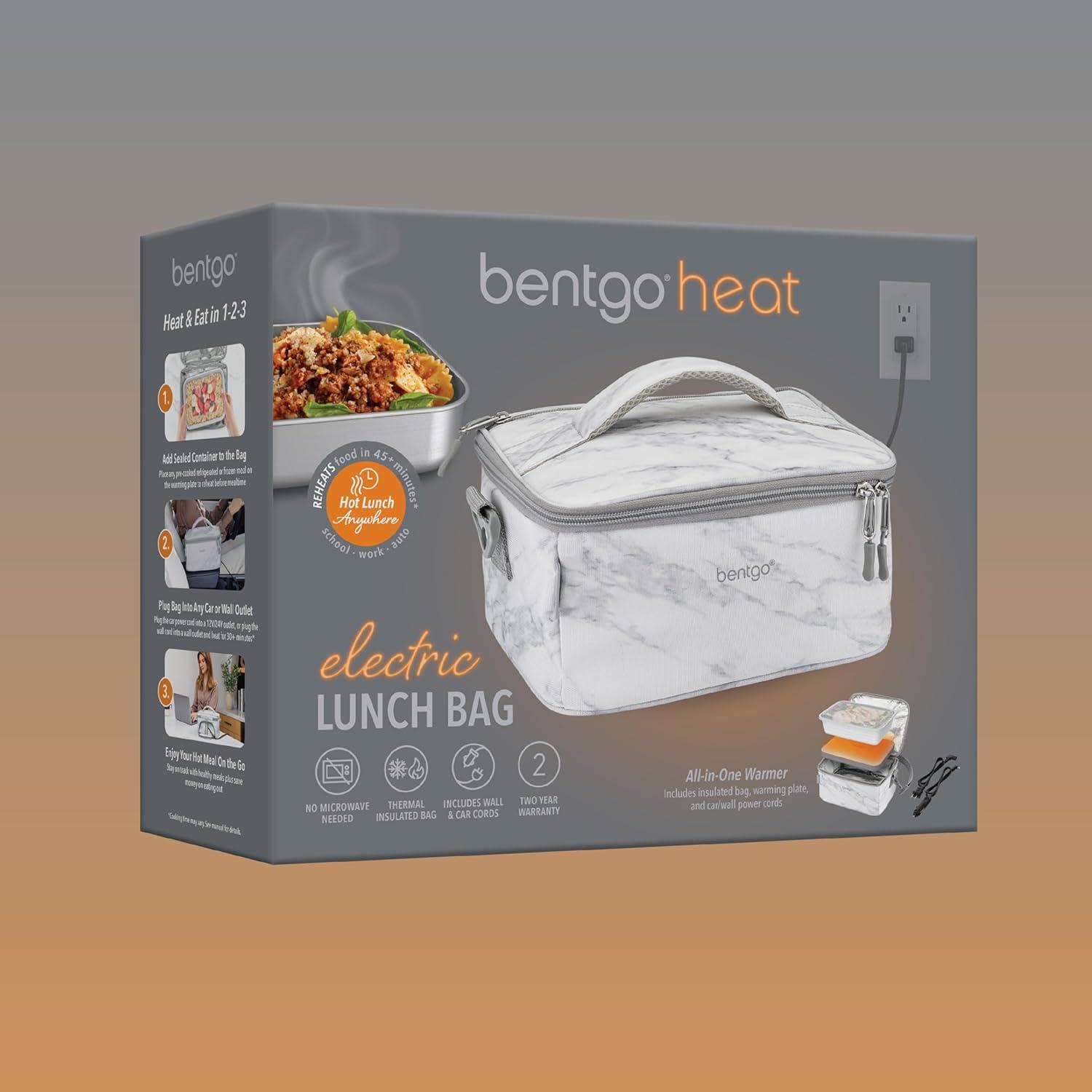 imageBentgo Heat Electric Lunch Bag amp Food Warmer for Reheating Meals in Car at Work amp More Heated Lunch Box Warmer for Adults Students amp Shift Workers 12V24V Auto amp 120V Wall Cords Carbon BlackWhite Marble