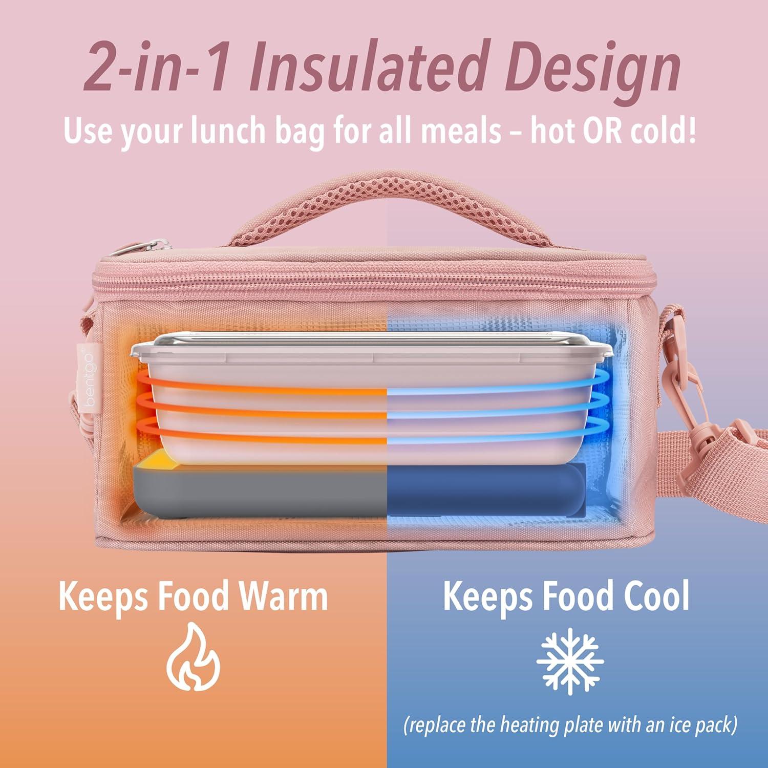 imageBentgo Heat Electric Lunch Bag amp Food Warmer for Reheating Meals in Car at Work amp More Heated Lunch Box Warmer for Adults Students amp Shift Workers 12V24V Auto amp 120V Wall Cords Carbon BlackBlush