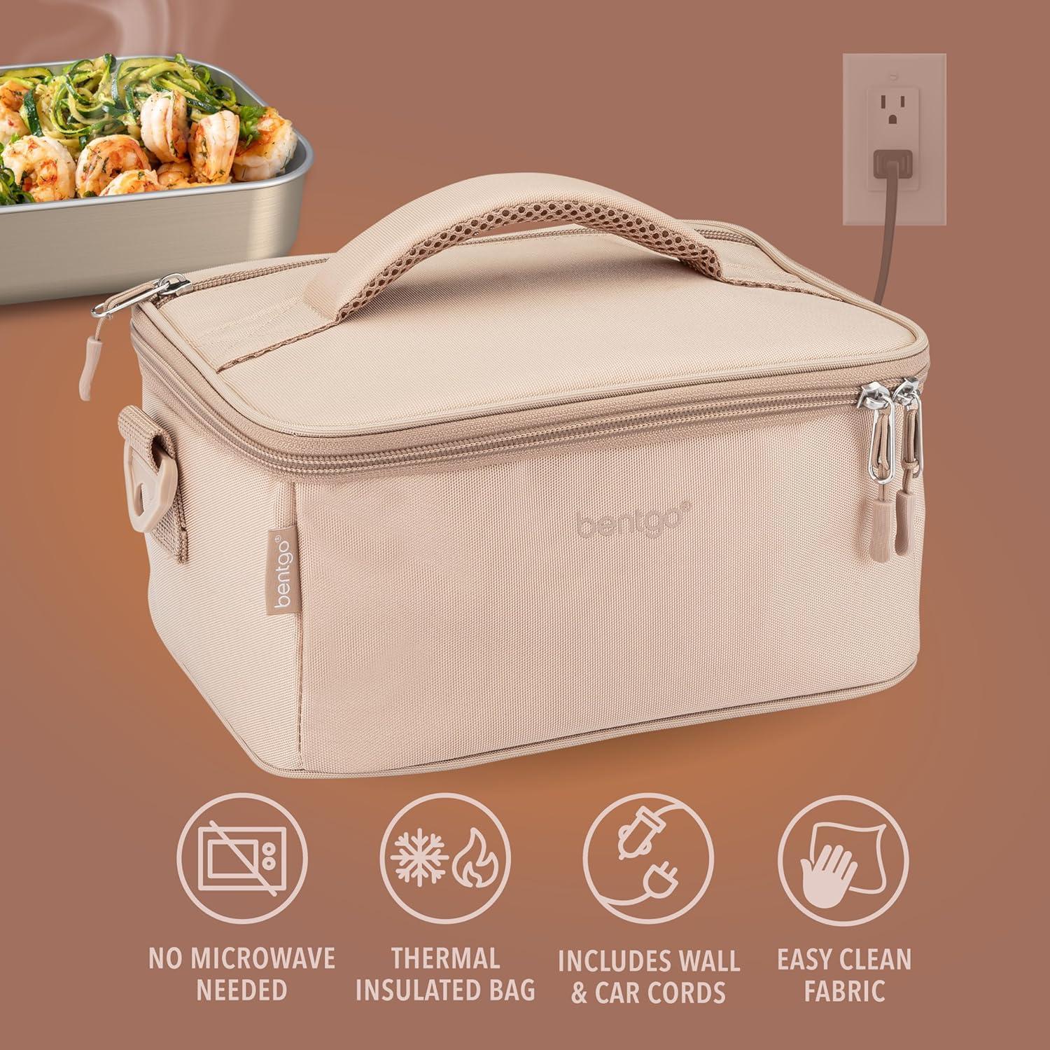 imageBentgo Heat Electric Lunch Bag amp Food Warmer for Reheating Meals in Car at Work amp More Heated Lunch Box Warmer for Adults Students amp Shift Workers 12V24V Auto amp 120V Wall Cords Carbon BlackSand