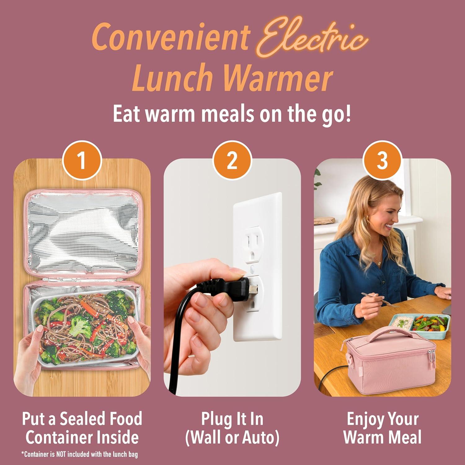 imageBentgo Heat Electric Lunch Bag amp Food Warmer for Reheating Meals in Car at Work amp More Heated Lunch Box Warmer for Adults Students amp Shift Workers 12V24V Auto amp 120V Wall Cords Carbon BlackBlush