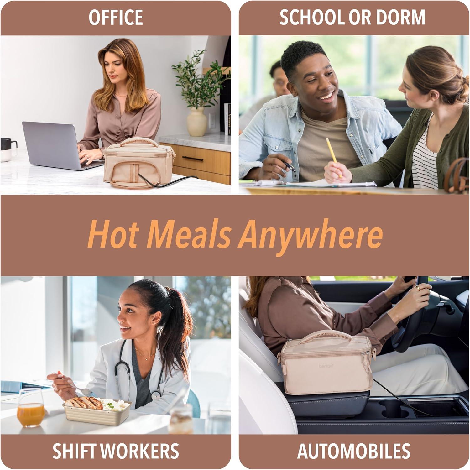 imageBentgo Heat Electric Lunch Bag amp Food Warmer for Reheating Meals in Car at Work amp More Heated Lunch Box Warmer for Adults Students amp Shift Workers 12V24V Auto amp 120V Wall Cords Carbon BlackSand