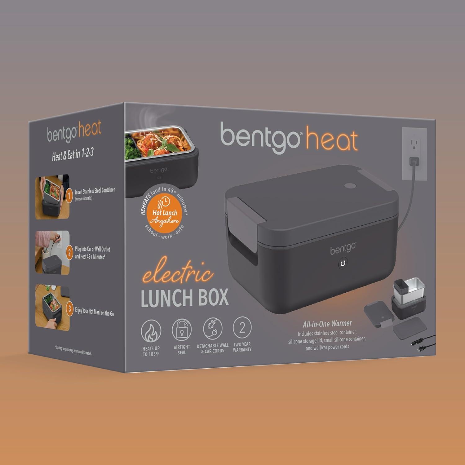 imageBentgo Heat Electric Lunch Box Portable Food Warmer for Adults Heated Lunch Box for Work Travel School amp On the Go Plug Into Wall or Car Ideal for Ages 14 12V24V amp 120V Cords ObsidianObsidian