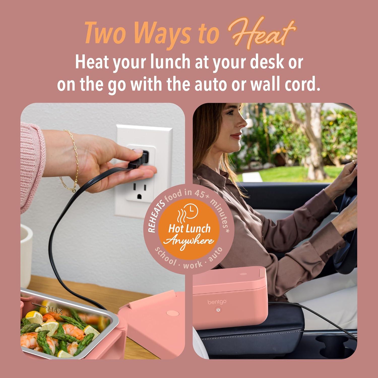 imageBentgo Heat Electric Lunch Box Portable Food Warmer for Adults Heated Lunch Box for Work Travel School amp On the Go Plug Into Wall or Car Ideal for Ages 14 12V24V amp 120V Cords ObsidianPink Spice