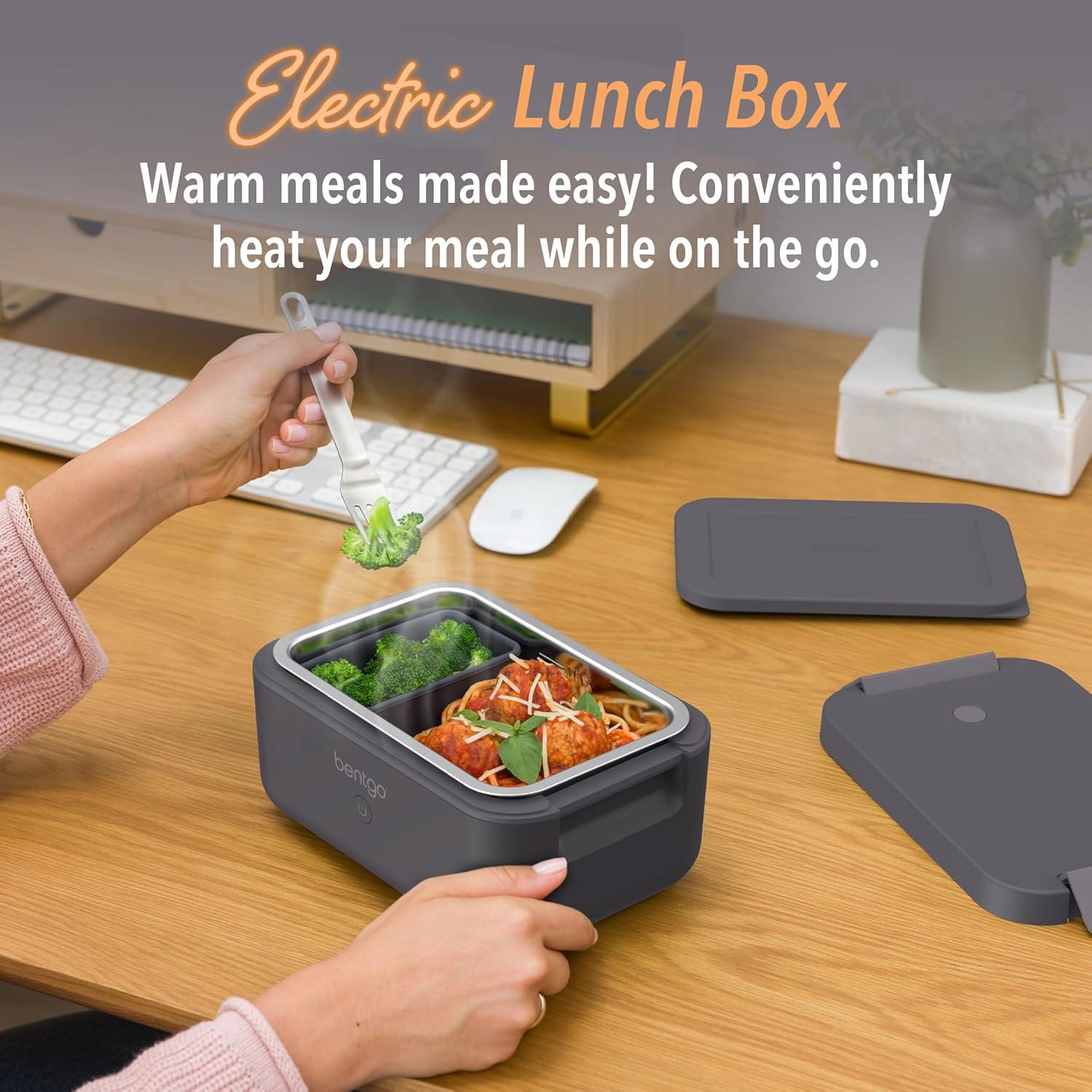 imageBentgo Heat Electric Lunch Box Portable Food Warmer for Adults Heated Lunch Box for Work Travel School amp On the Go Plug Into Wall or Car Ideal for Ages 14 12V24V amp 120V Cords ObsidianObsidian