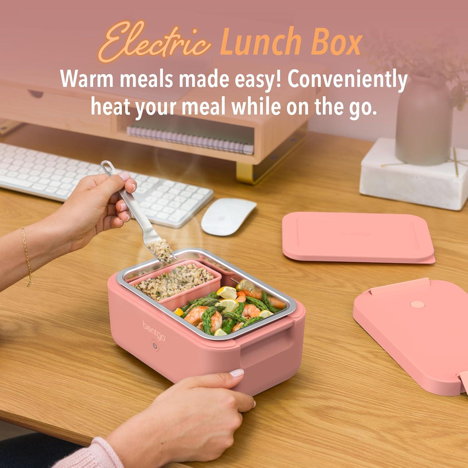 imageBentgo Heat Electric Lunch Box Portable Food Warmer for Adults Heated Lunch Box for Work Travel School amp On the Go Plug Into Wall or Car Ideal for Ages 14 12V24V amp 120V Cords ObsidianPink Spice