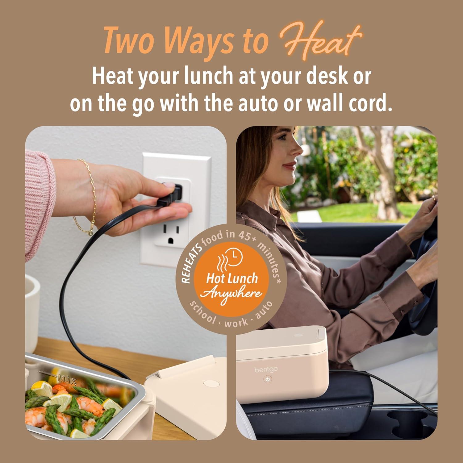 imageBentgo Heat Electric Lunch Box Portable Food Warmer for Adults Heated Lunch Box for Work Travel School amp On the Go Plug Into Wall or Car Ideal for Ages 14 12V24V amp 120V Cords ObsidianLatte