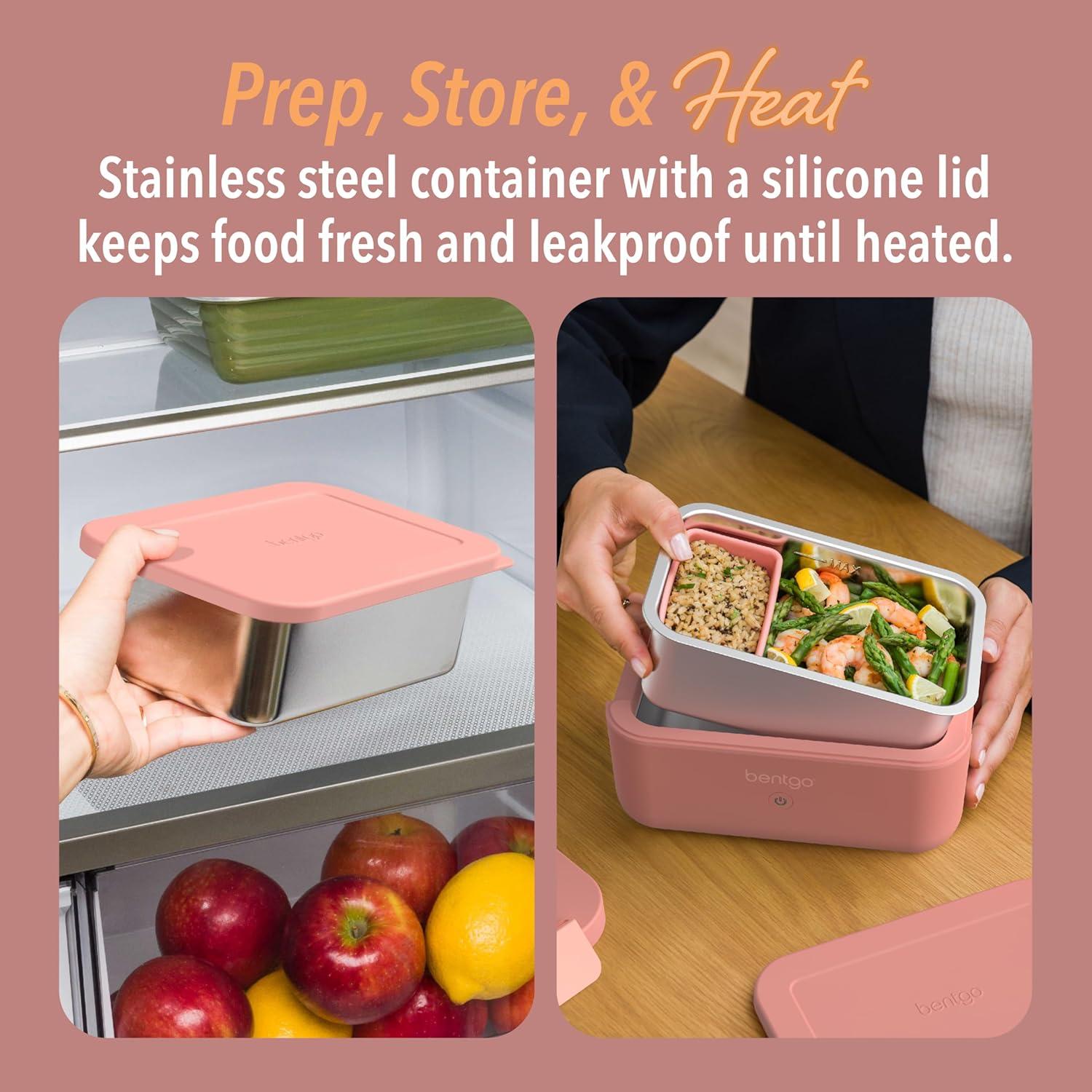 imageBentgo Heat Electric Lunch Box Portable Food Warmer for Adults Heated Lunch Box for Work Travel School amp On the Go Plug Into Wall or Car Ideal for Ages 14 12V24V amp 120V Cords ObsidianPink Spice