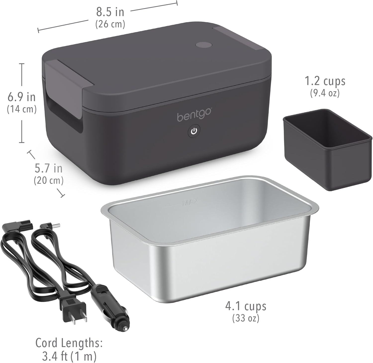 imageBentgo Heat Electric Lunch Box Portable Food Warmer for Adults Heated Lunch Box for Work Travel School amp On the Go Plug Into Wall or Car Ideal for Ages 14 12V24V amp 120V Cords ObsidianObsidian