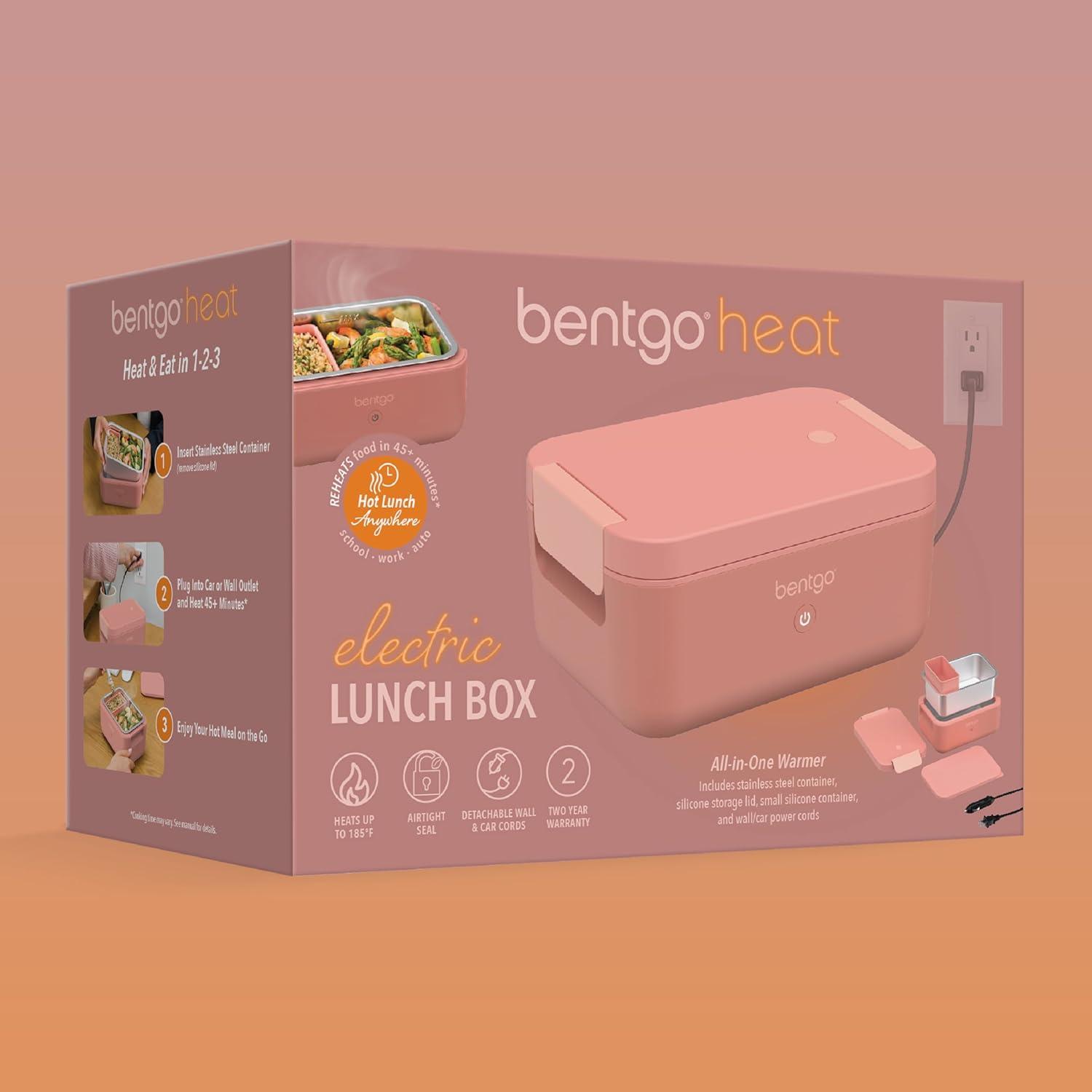 imageBentgo Heat Electric Lunch Box Portable Food Warmer for Adults Heated Lunch Box for Work Travel School amp On the Go Plug Into Wall or Car Ideal for Ages 14 12V24V amp 120V Cords ObsidianPink Spice