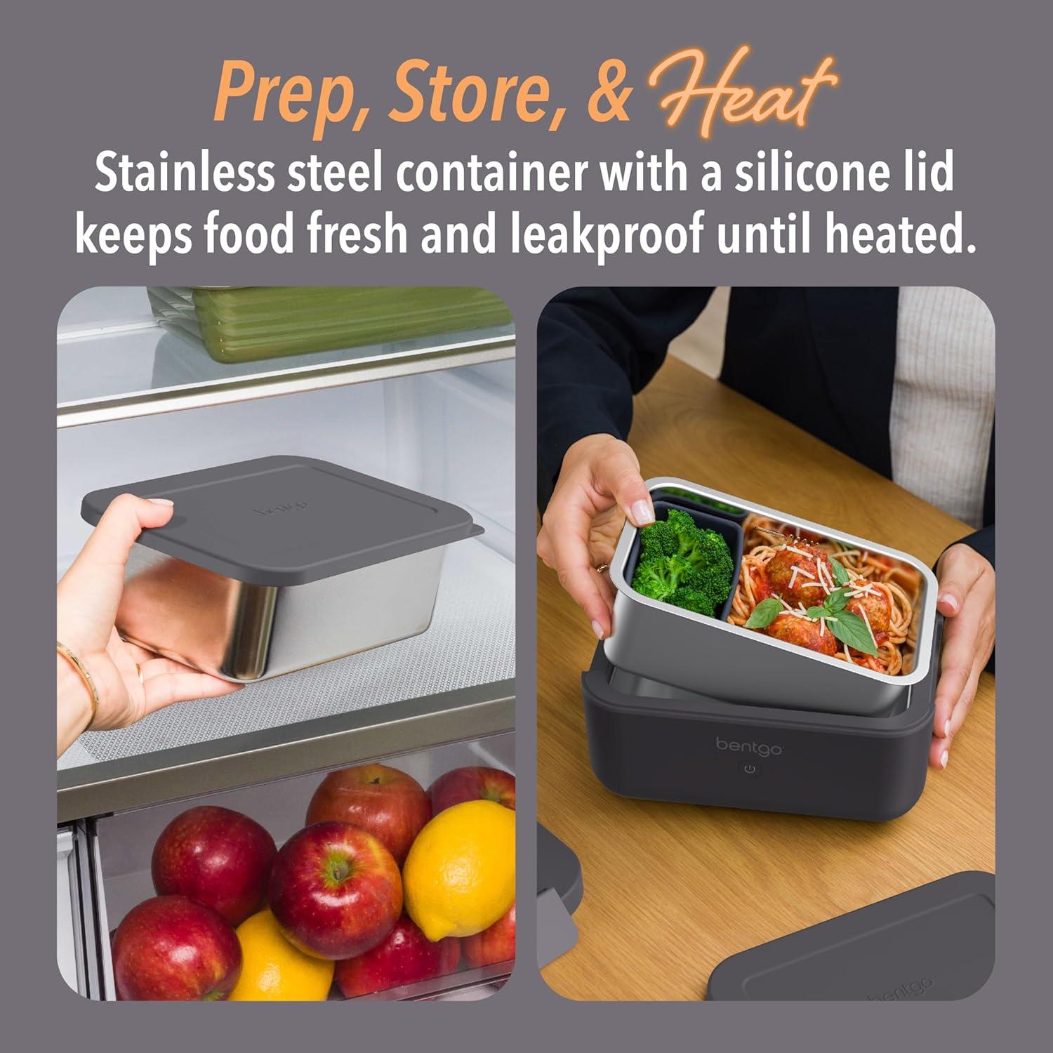 imageBentgo Heat Electric Lunch Box Portable Food Warmer for Adults Heated Lunch Box for Work Travel School amp On the Go Plug Into Wall or Car Ideal for Ages 14 12V24V amp 120V Cords ObsidianObsidian