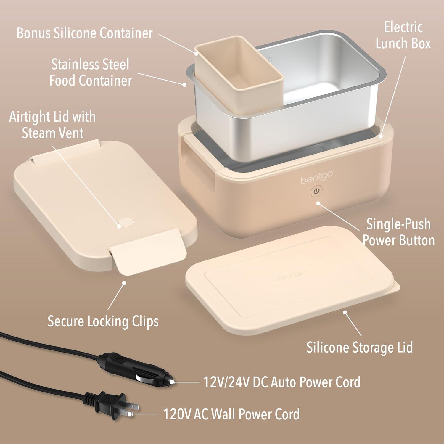 imageBentgo Heat Electric Lunch Box Portable Food Warmer for Adults Heated Lunch Box for Work Travel School amp On the Go Plug Into Wall or Car Ideal for Ages 14 12V24V amp 120V Cords ObsidianLatte