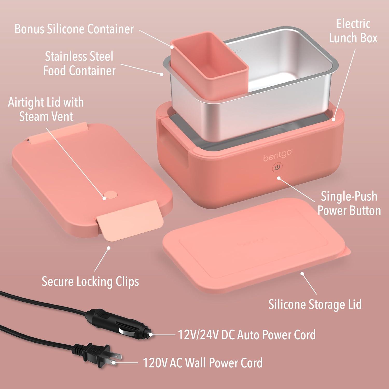 imageBentgo Heat Electric Lunch Box Portable Food Warmer for Adults Heated Lunch Box for Work Travel School amp On the Go Plug Into Wall or Car Ideal for Ages 14 12V24V amp 120V Cords ObsidianPink Spice
