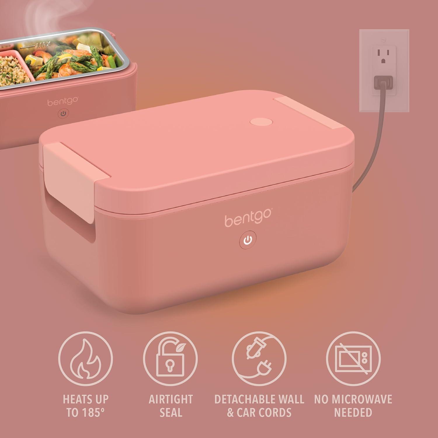 imageBentgo Heat Electric Lunch Box Portable Food Warmer for Adults Heated Lunch Box for Work Travel School amp On the Go Plug Into Wall or Car Ideal for Ages 14 12V24V amp 120V Cords ObsidianPink Spice