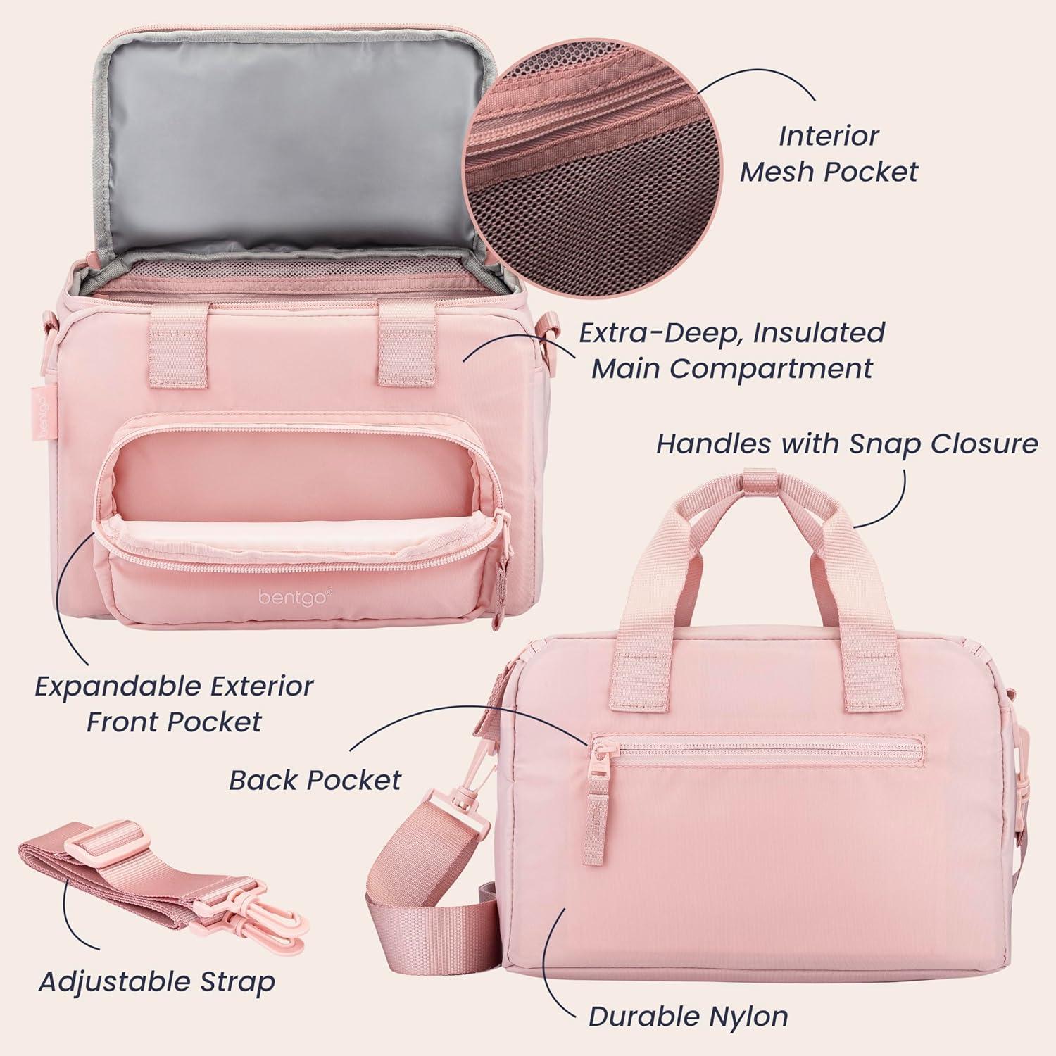 imageBentgo Insulated Lunch Bag ExtraLarge Capacity Adult Lunch Bag with Shoulder Strap and External Storage Compartment Durable Lightweight Ideal for Work School amp Meals On the Go LavenderSoft Blush