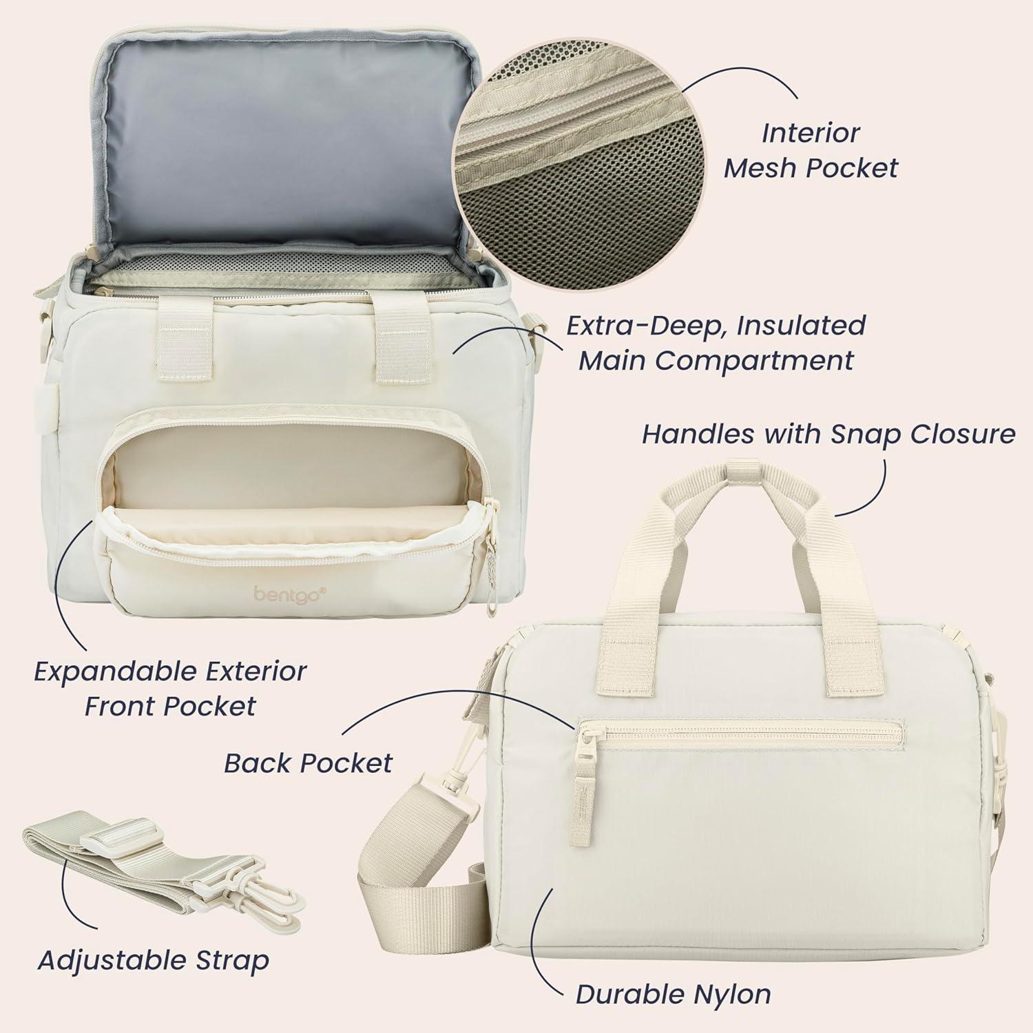 imageBentgo Insulated Lunch Bag ExtraLarge Capacity Adult Lunch Bag with Shoulder Strap and External Storage Compartment Durable Lightweight Ideal for Work School amp Meals On the Go LavenderBone
