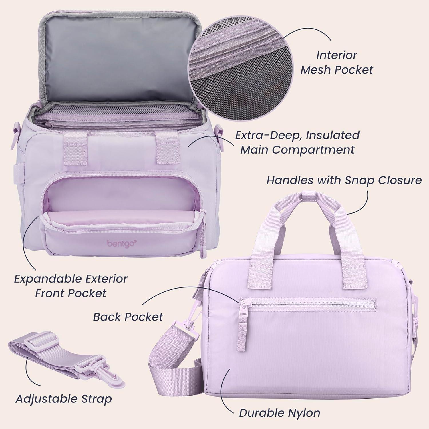 imageBentgo Insulated Lunch Bag ExtraLarge Capacity Adult Lunch Bag with Shoulder Strap and External Storage Compartment Durable Lightweight Ideal for Work School amp Meals On the Go LavenderLavender