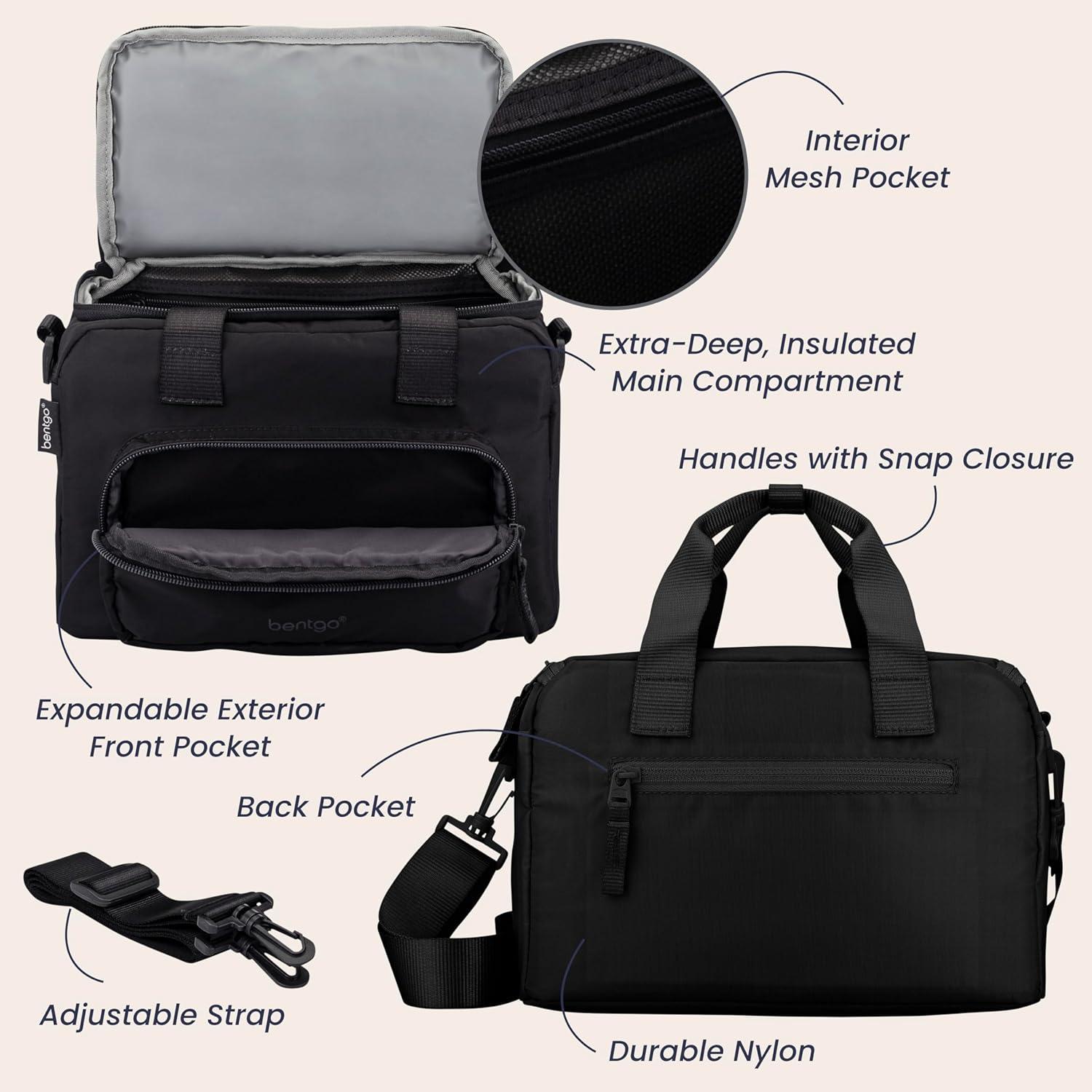 imageBentgo Insulated Lunch Bag ExtraLarge Capacity Adult Lunch Bag with Shoulder Strap and External Storage Compartment Durable Lightweight Ideal for Work School amp Meals On the Go LavenderObsidian