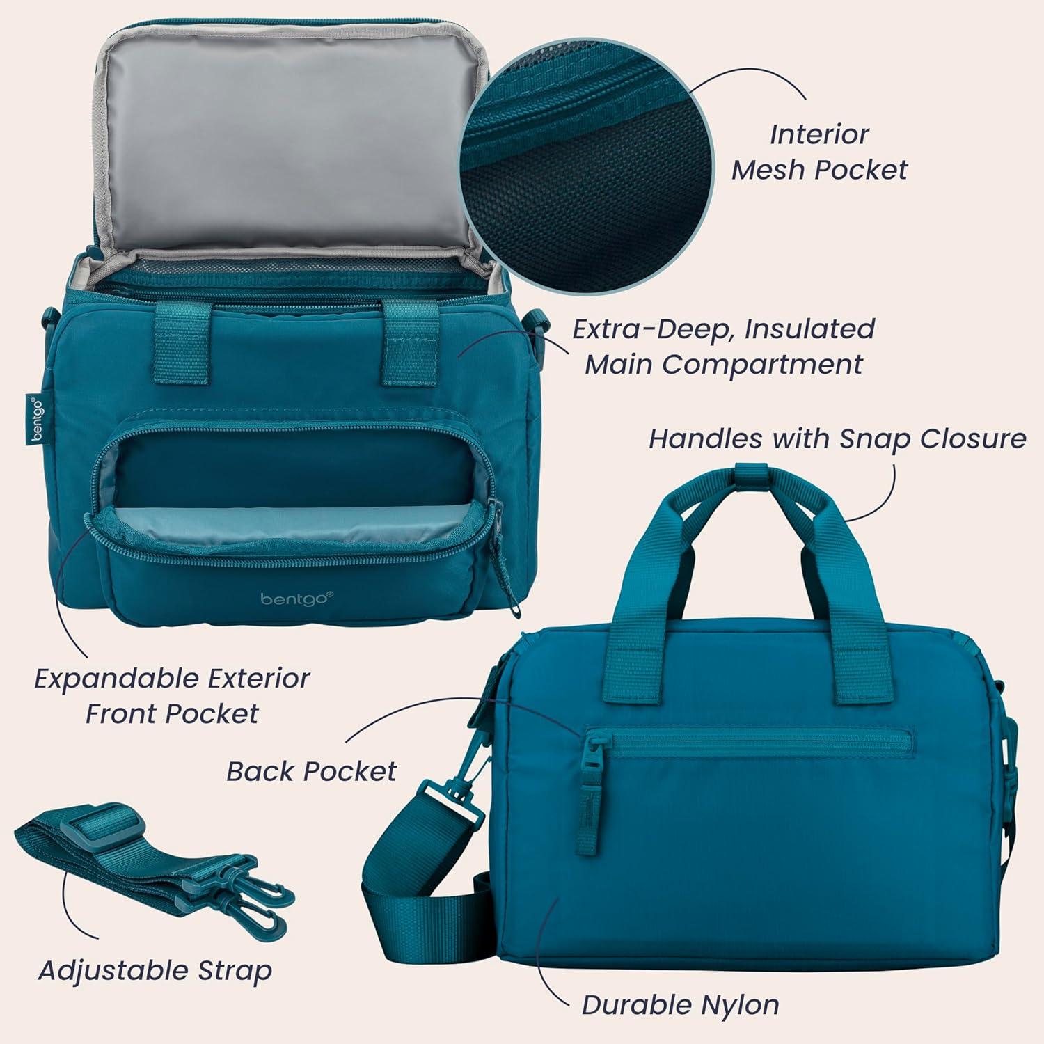 imageBentgo Insulated Lunch Bag ExtraLarge Capacity Adult Lunch Bag with Shoulder Strap and External Storage Compartment Durable Lightweight Ideal for Work School amp Meals On the Go LavenderDeep Teal