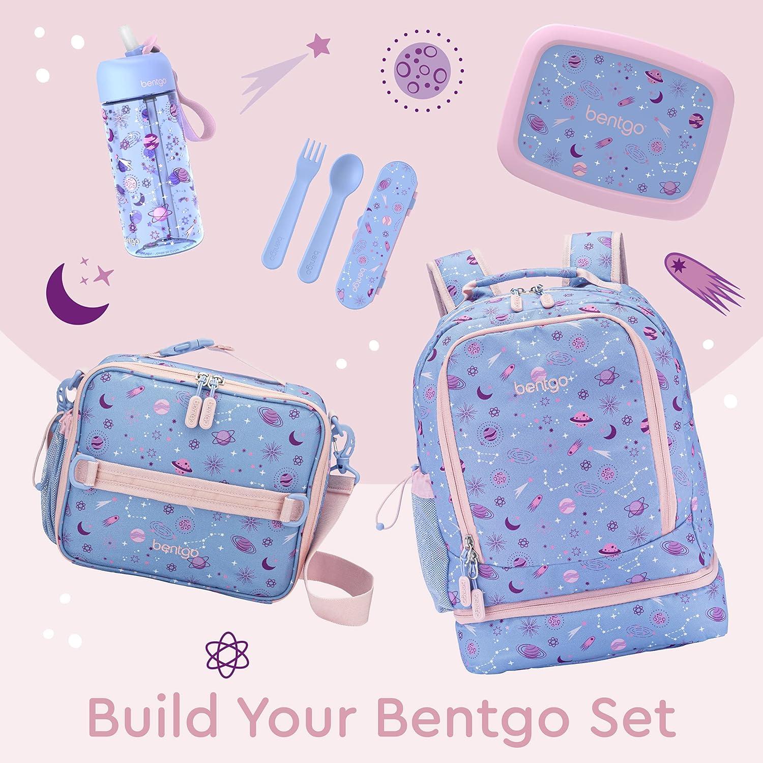 imageBentgo Kids 2in1 Backpack amp Insulated Lunch Bag Glitter Designed 16 Backpack for School amp Travel Durable Water Resistant Padded amp Large Compartments Glitter Edition Petal PinkLavender Galaxy