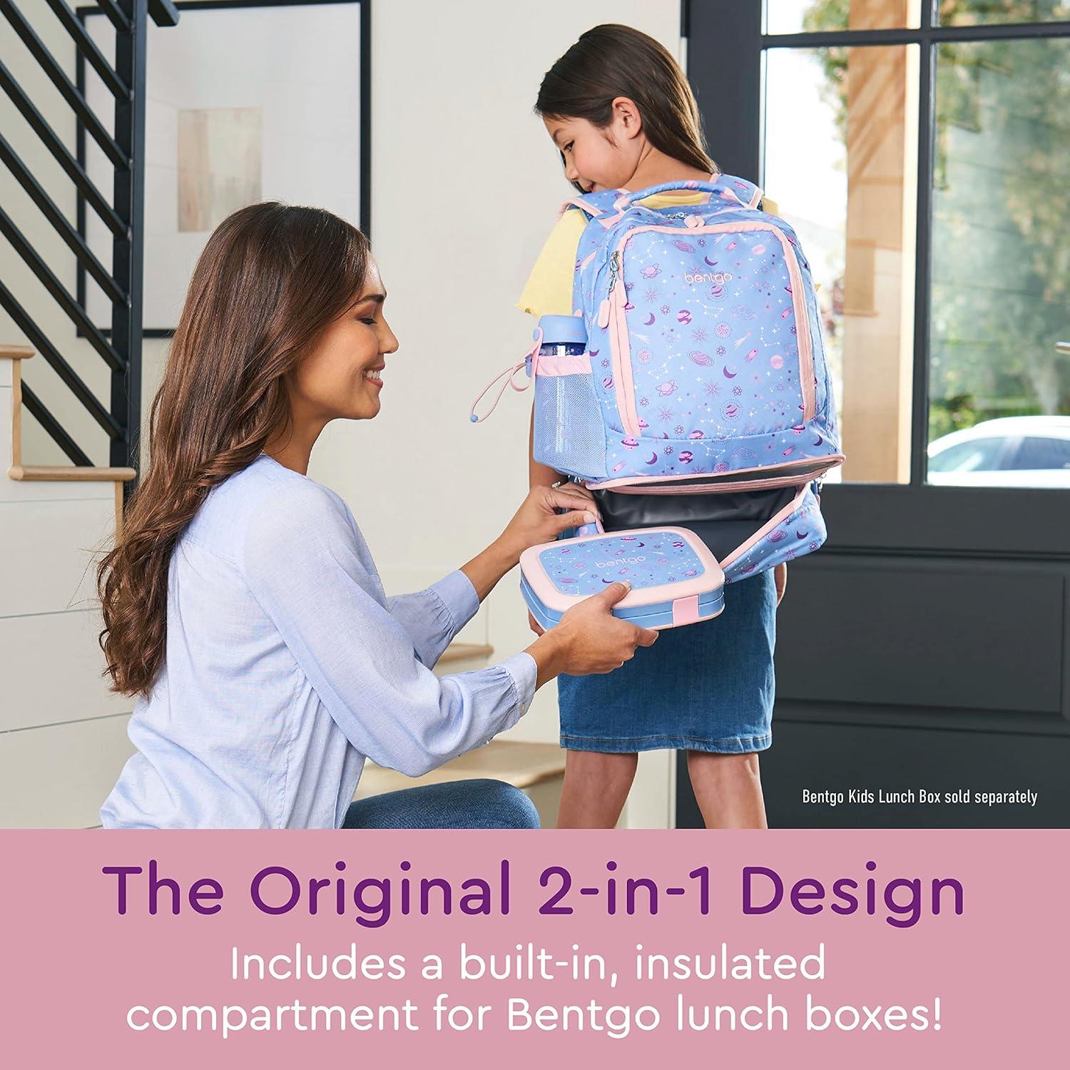 imageBentgo Kids 2in1 Backpack amp Insulated Lunch Bag Glitter Designed 16 Backpack for School amp Travel Durable Water Resistant Padded amp Large Compartments Glitter Edition Petal PinkLavender Galaxy