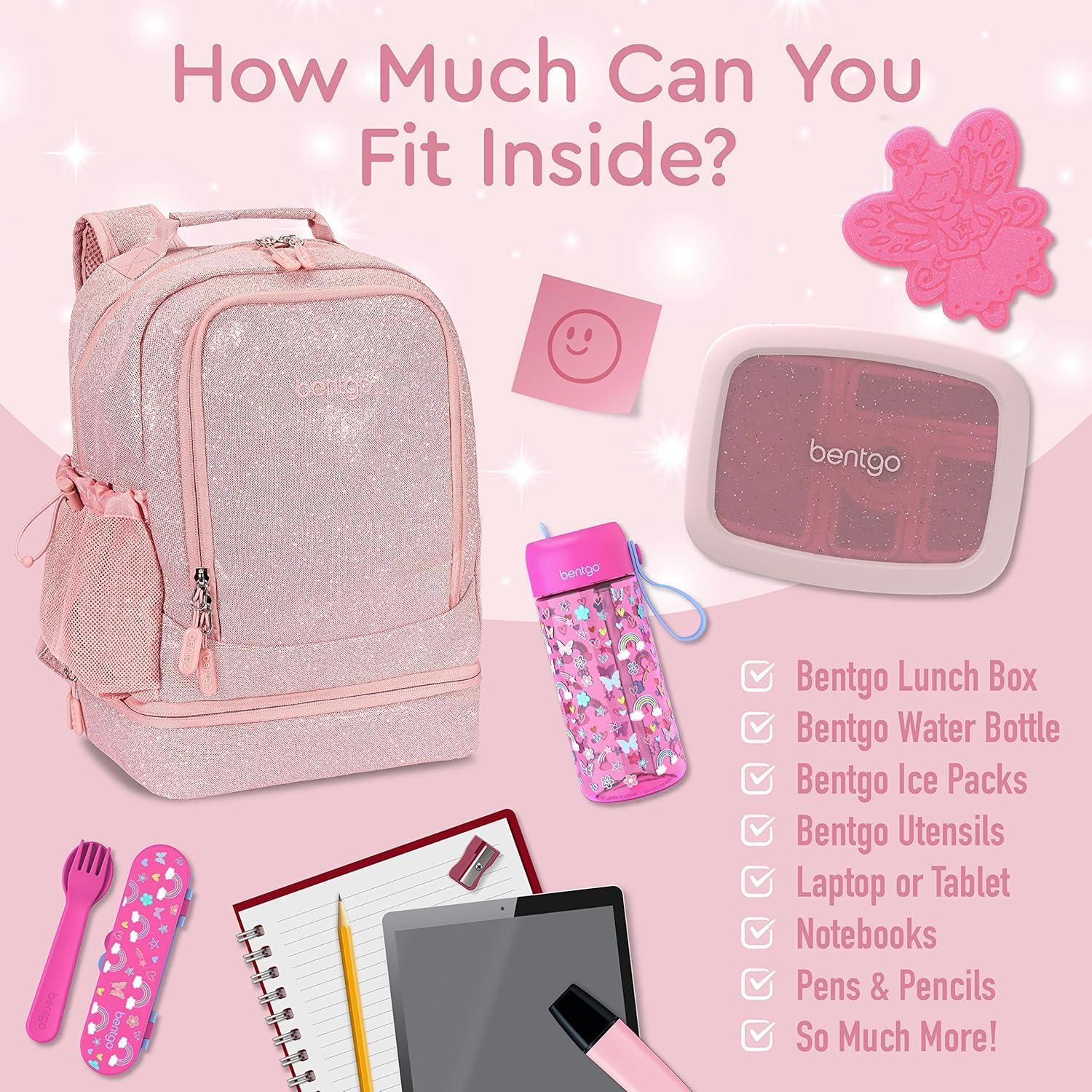 imageBentgo Kids 2in1 Backpack amp Insulated Lunch Bag Glitter Designed 16 Backpack for School amp Travel Durable Water Resistant Padded amp Large Compartments Glitter Edition Petal PinkGlitter Edition Petal Pink