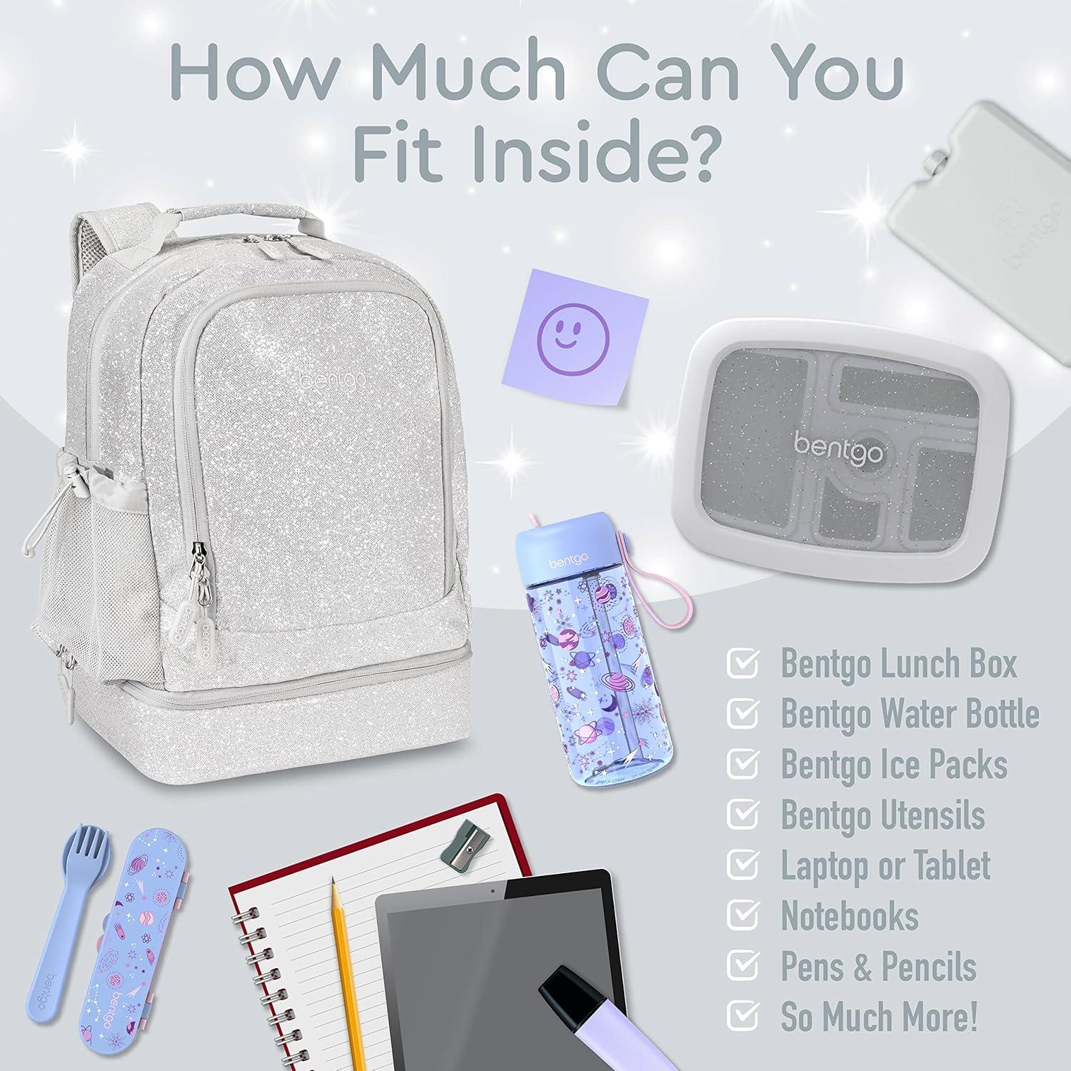 imageBentgo Kids 2in1 Backpack amp Insulated Lunch Bag Glitter Designed 16 Backpack for School amp Travel Durable Water Resistant Padded amp Large Compartments Glitter Edition Petal PinkGlitter Edition Silver