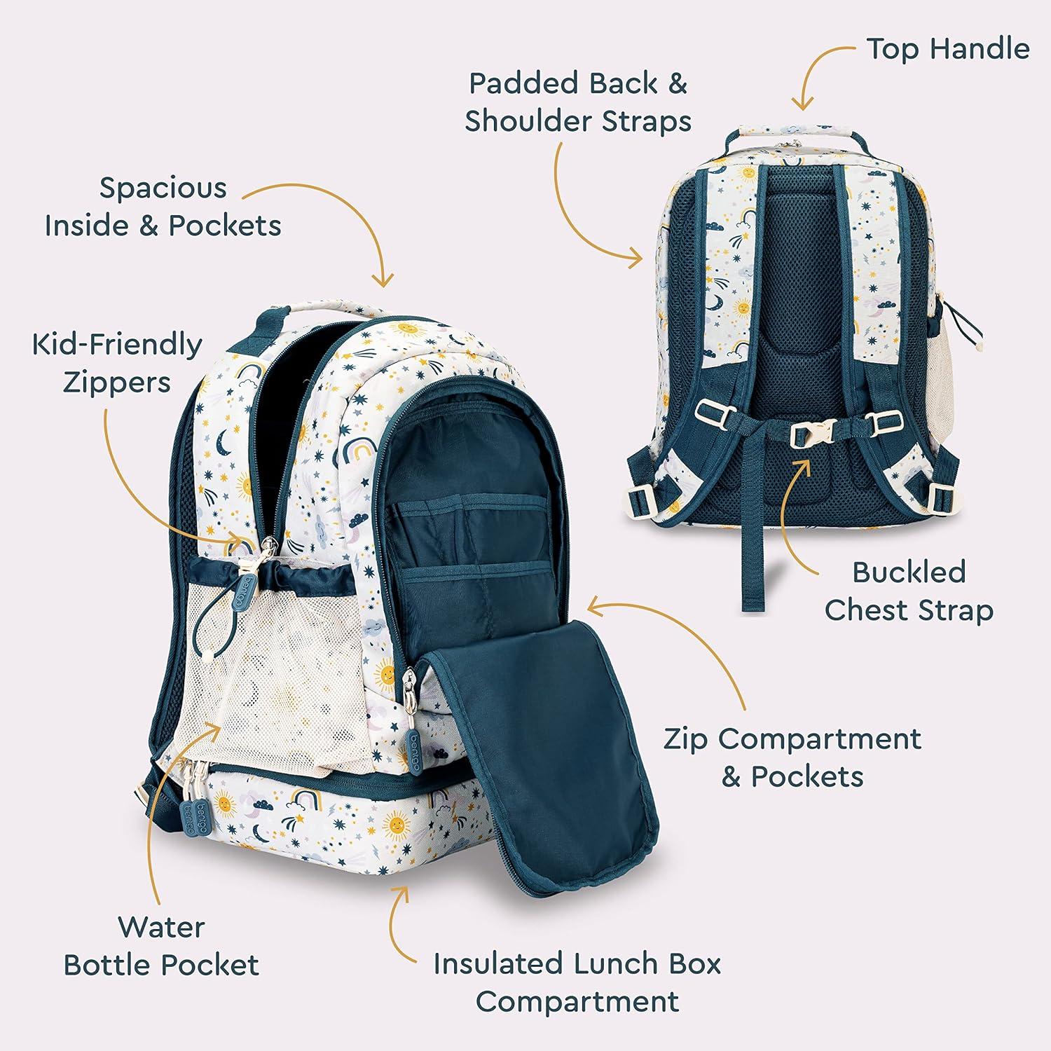 imageBentgo Kids 2in1 Backpack amp Insulated Lunch Bag Glitter Designed 16 Backpack for School amp Travel Durable Water Resistant Padded amp Large Compartments Glitter Edition Petal PinkFriendly Skies