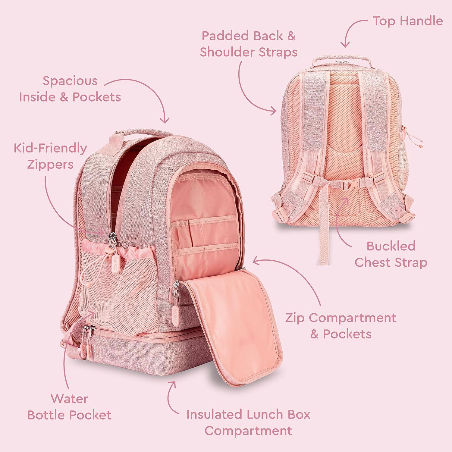 imageBentgo Kids 2in1 Backpack amp Insulated Lunch Bag Glitter Designed 16 Backpack for School amp Travel Durable Water Resistant Padded amp Large Compartments Glitter Edition Petal PinkGlitter Edition Petal Pink