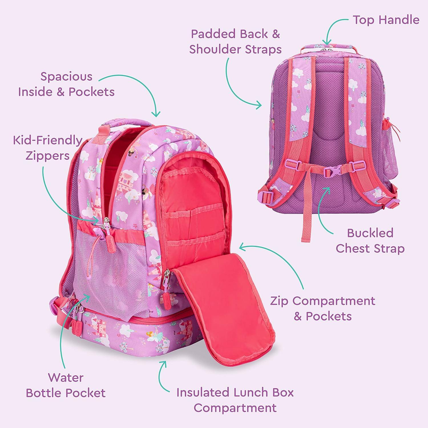 imageBentgo Kids 2in1 Backpack amp Insulated Lunch Bag Glitter Designed 16 Backpack for School amp Travel Durable Water Resistant Padded amp Large Compartments Glitter Edition Petal PinkFairies