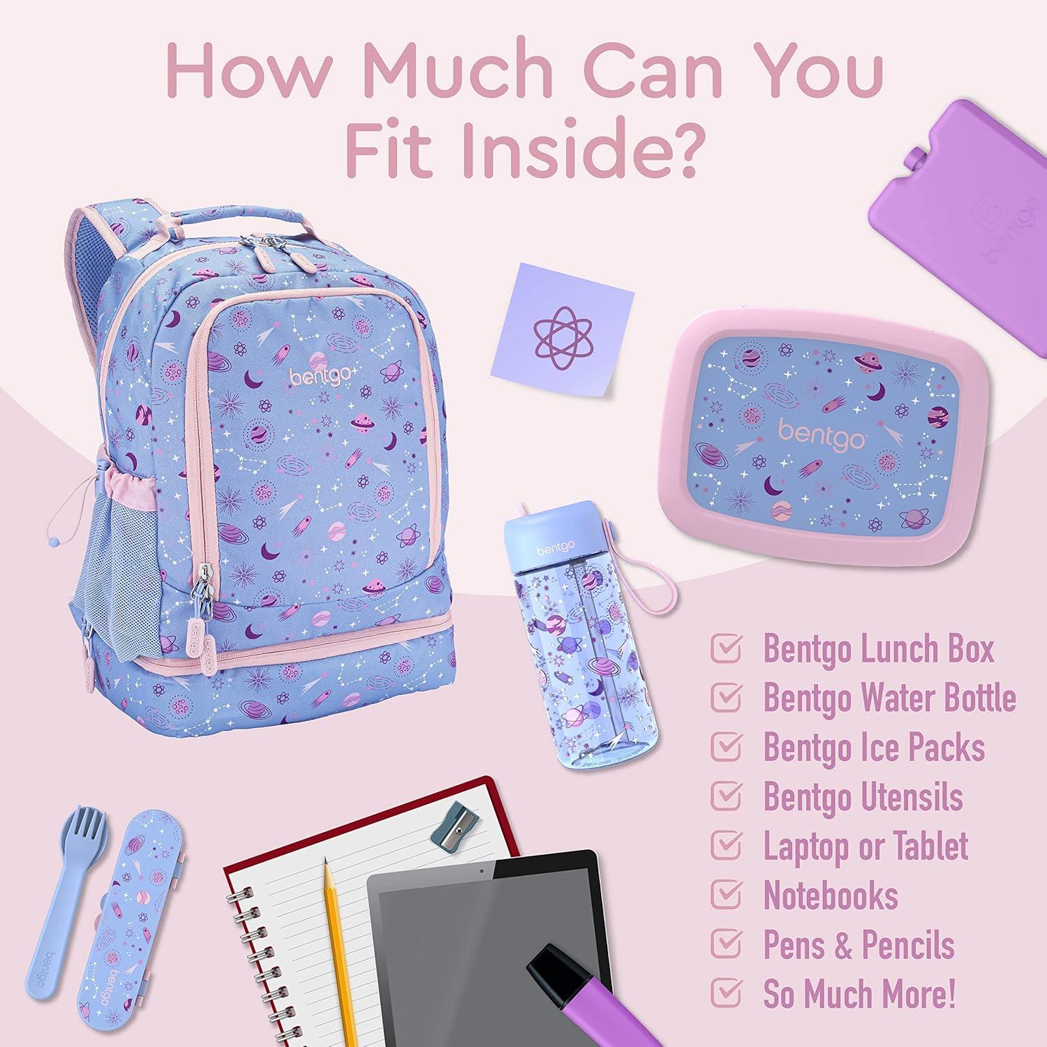 imageBentgo Kids 2in1 Backpack amp Insulated Lunch Bag Glitter Designed 16 Backpack for School amp Travel Durable Water Resistant Padded amp Large Compartments Glitter Edition Petal PinkLavender Galaxy