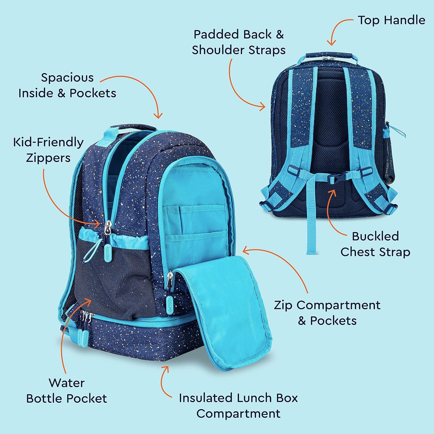 imageBentgo Kids 2in1 Backpack amp Insulated Lunch Bag Glitter Designed 16 Backpack for School amp Travel Durable Water Resistant Padded amp Large Compartments Glitter Edition Petal PinkConfetti Edition Abyss Blue