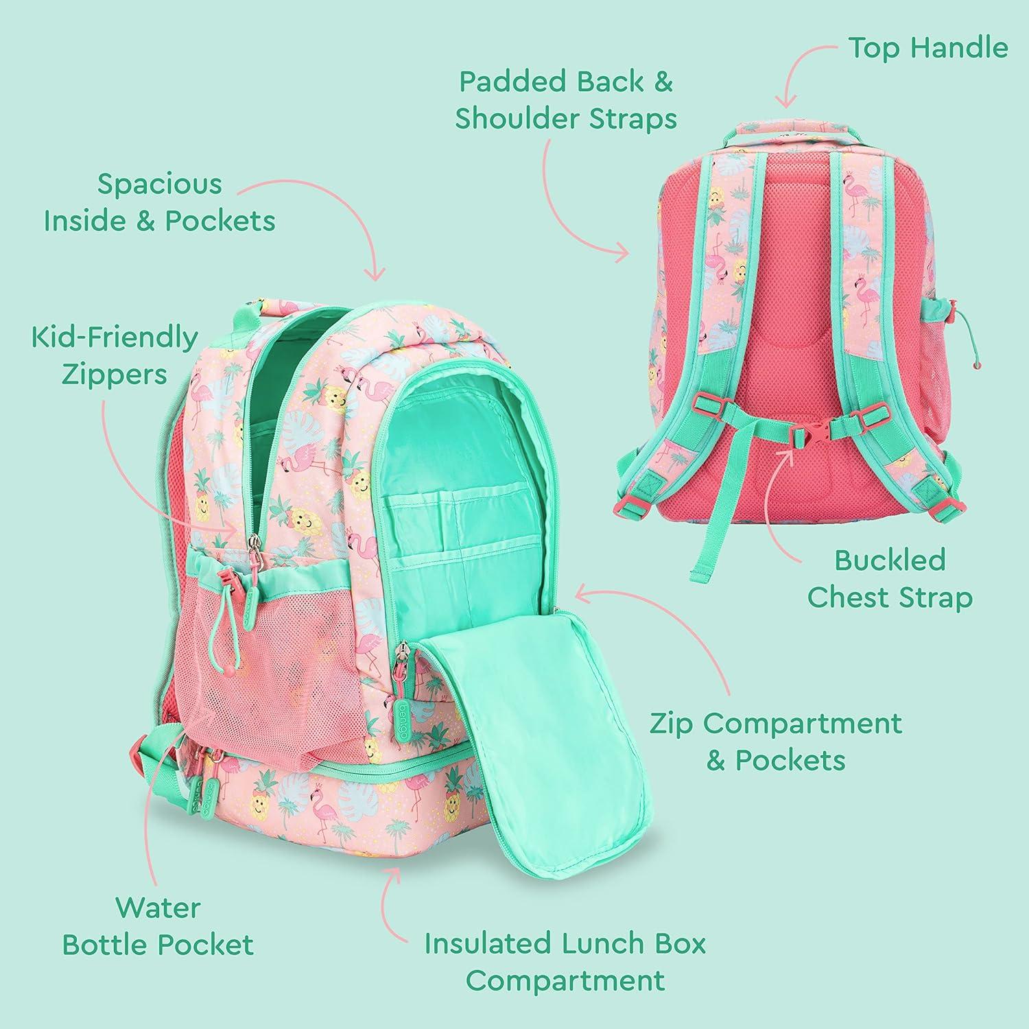 imageBentgo Kids 2in1 Backpack amp Insulated Lunch Bag Glitter Designed 16 Backpack for School amp Travel Durable Water Resistant Padded amp Large Compartments Glitter Edition Petal PinkTropical