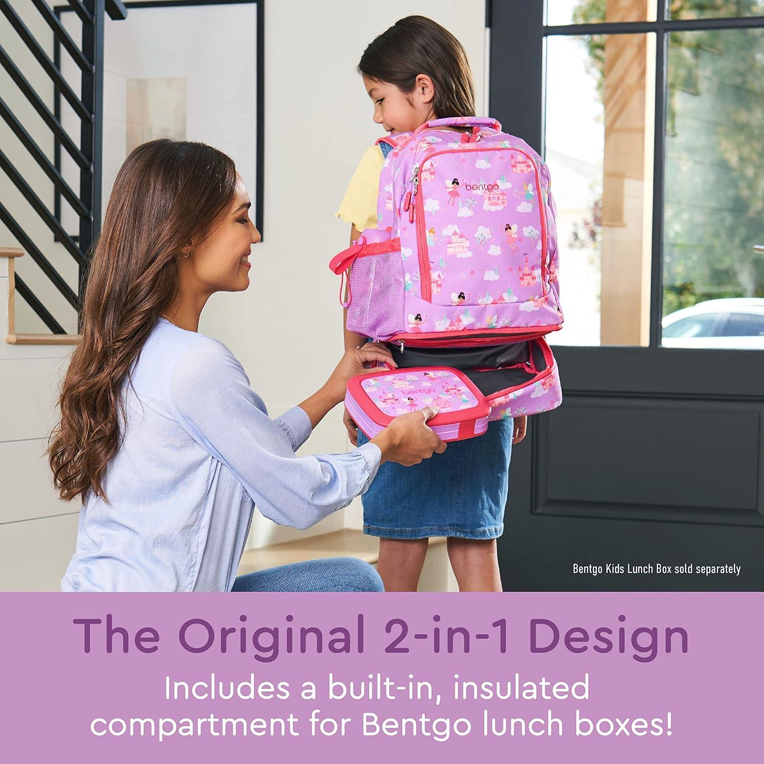 imageBentgo Kids 2in1 Backpack amp Insulated Lunch Bag Glitter Designed 16 Backpack for School amp Travel Durable Water Resistant Padded amp Large Compartments Glitter Edition Petal PinkFairies
