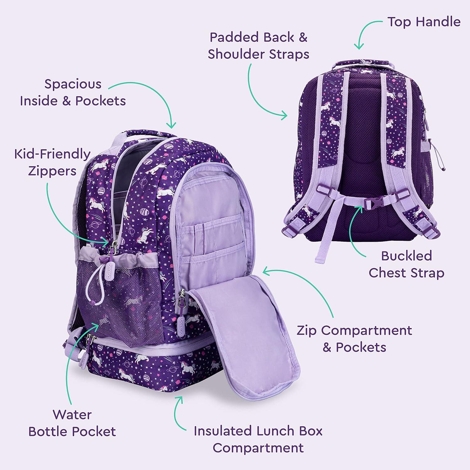 imageBentgo Kids 2in1 Backpack amp Insulated Lunch Bag Glitter Designed 16 Backpack for School amp Travel Durable Water Resistant Padded amp Large Compartments Glitter Edition Petal PinkUnicorn
